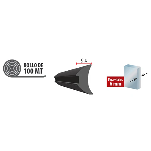 Junta De Acristalar De 6 Mm.  EPDM Alta Calidad. Se Vende Rollo De 60 Mts. Color Negro. - Image 2