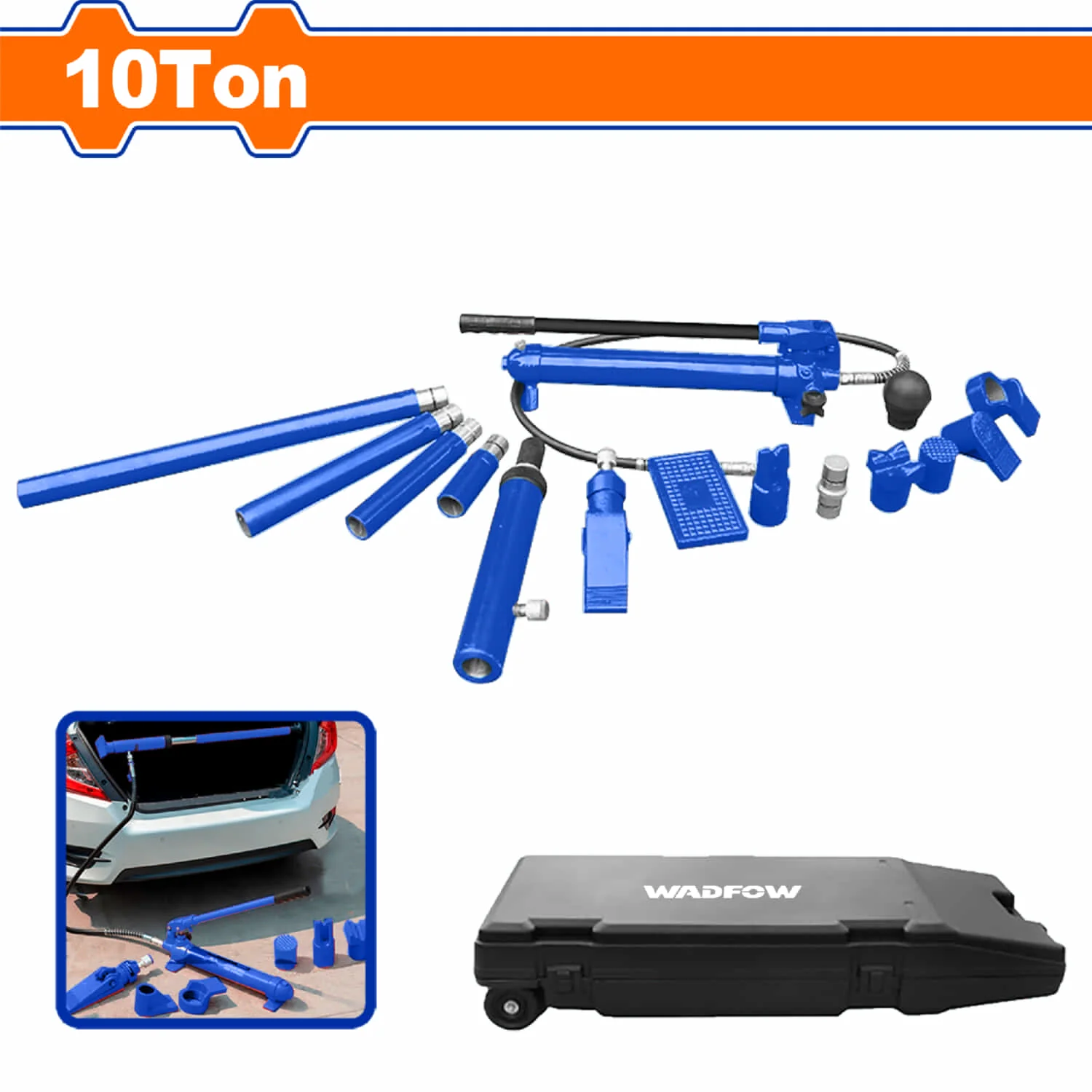 Gato Chapisteria Porto Power Kit De Reparación De Carroceria Hidráulico Para Autos 10T. Gato Hidráulico Saca Golpes Reparador De Carroceria Chapistero