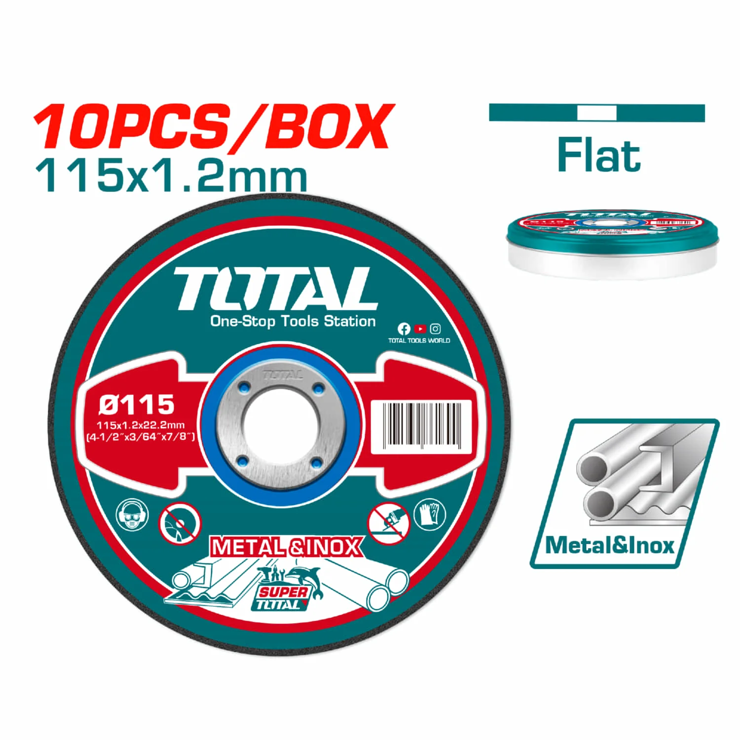 Kit En Lata 10 Discos Corte Metal 4 1/2"X1.2 Mm X7/8" Centro Plano - Image 2