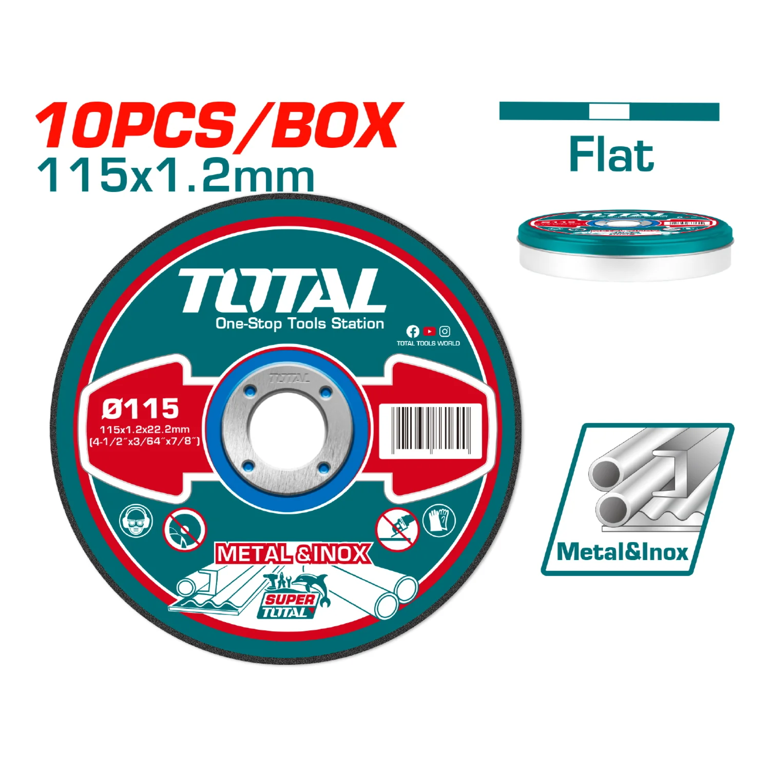Kit En Lata 10 Discos Corte Metal 4 1/2"X1.2 Mm X7/8" Centro Plano - Image 3