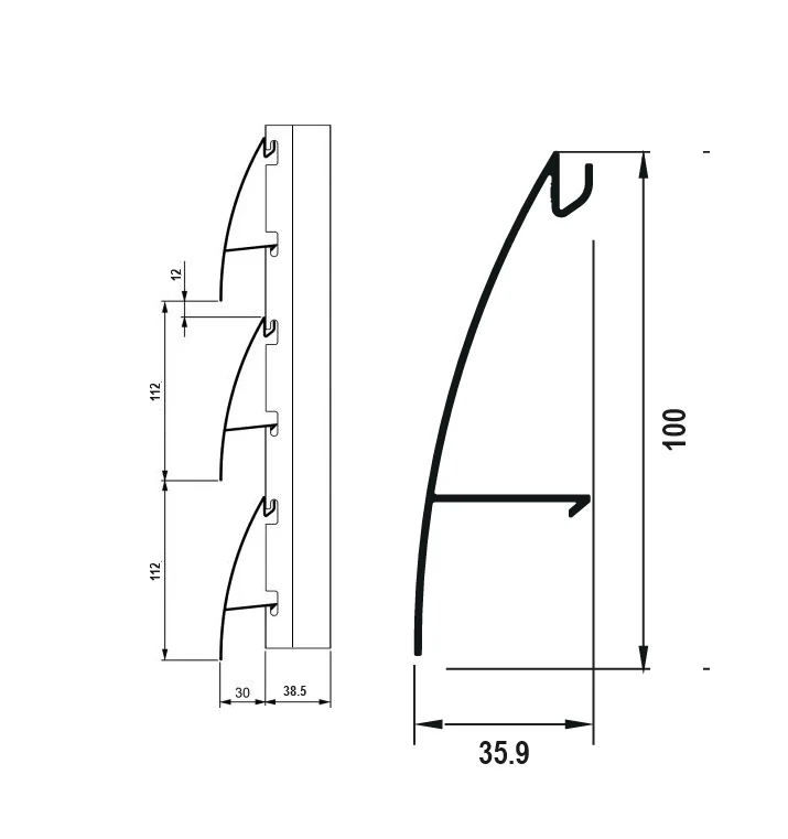 Lama Louver Curva Negra Para Clipar En Marco U127 Ancho 100X35x1mm 5.85M Long. - Image 2