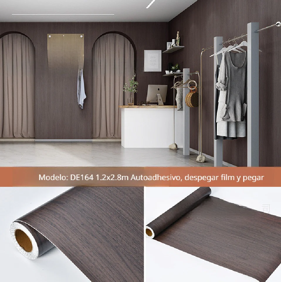 Rollo Lámina Decorativa Autoadhesiva PU. Panel 1.20×2.80M×2.4Mm Acabado Madera Teca Mate Texturizado - Image 3