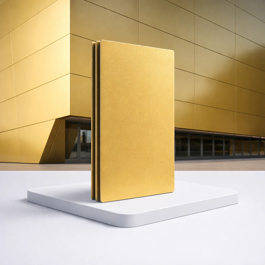 Lámina Alucobond ACM 4Mm PVDF 1.22X2.44M (4X8pies) Panel Revestimiento Exterior De Alta Calidad Color Dorado B018 Aluminio Compuesto