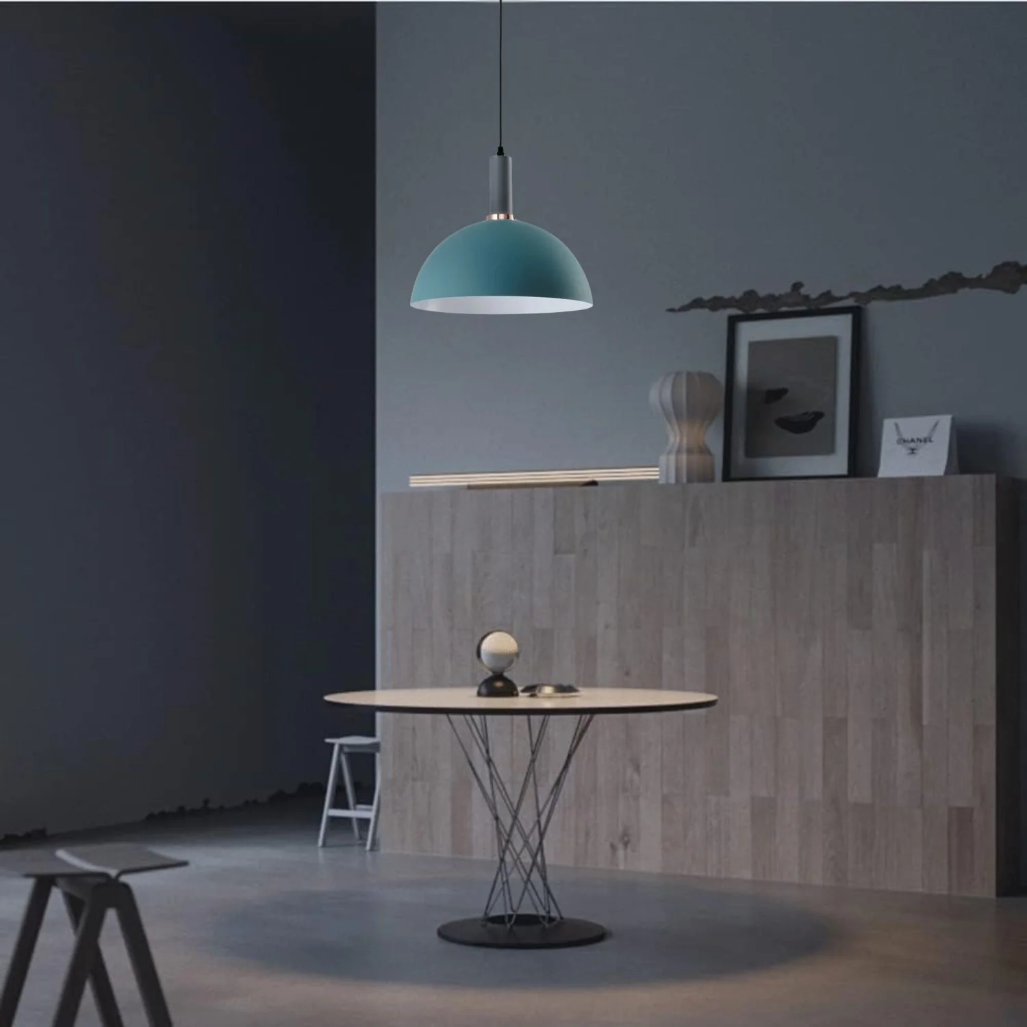 Lámpara Colgante Azul Estilo Nórdico 1XE27 Estilo Moderno Metal 350X100x1200mm Iluminación Ideal Para Comedor, Cocina Y Sala De Estar. Lámpara Colgante De Techo Estilo Art Deco.