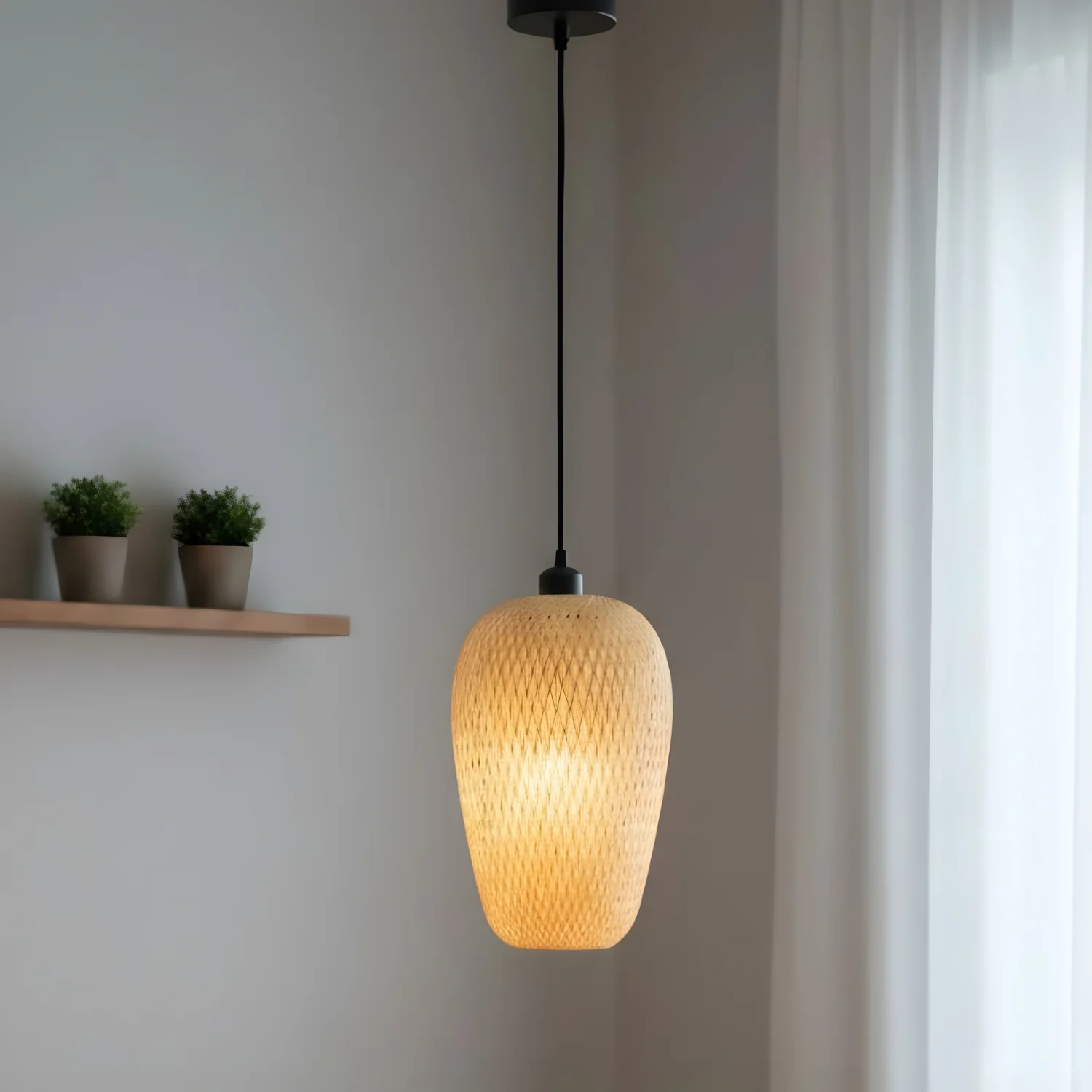 Lámpara Colgante Decorativa E27 Metal Ratán Negro IP20 Con Estilo Moderno Industrial. 230*370*1000Mm