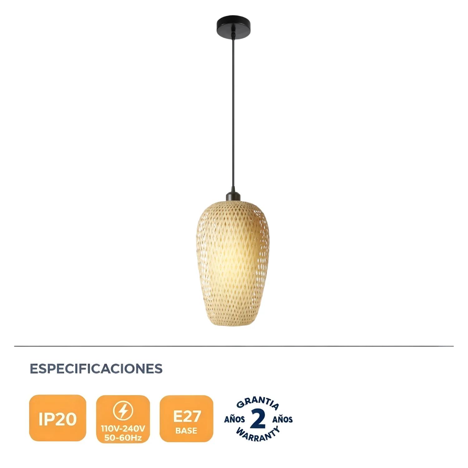 Lámpara Colgante Decorativa E27 Metal Ratán Negro IP20 Con Estilo Moderno Industrial. 230*370*1000Mm - Image 2