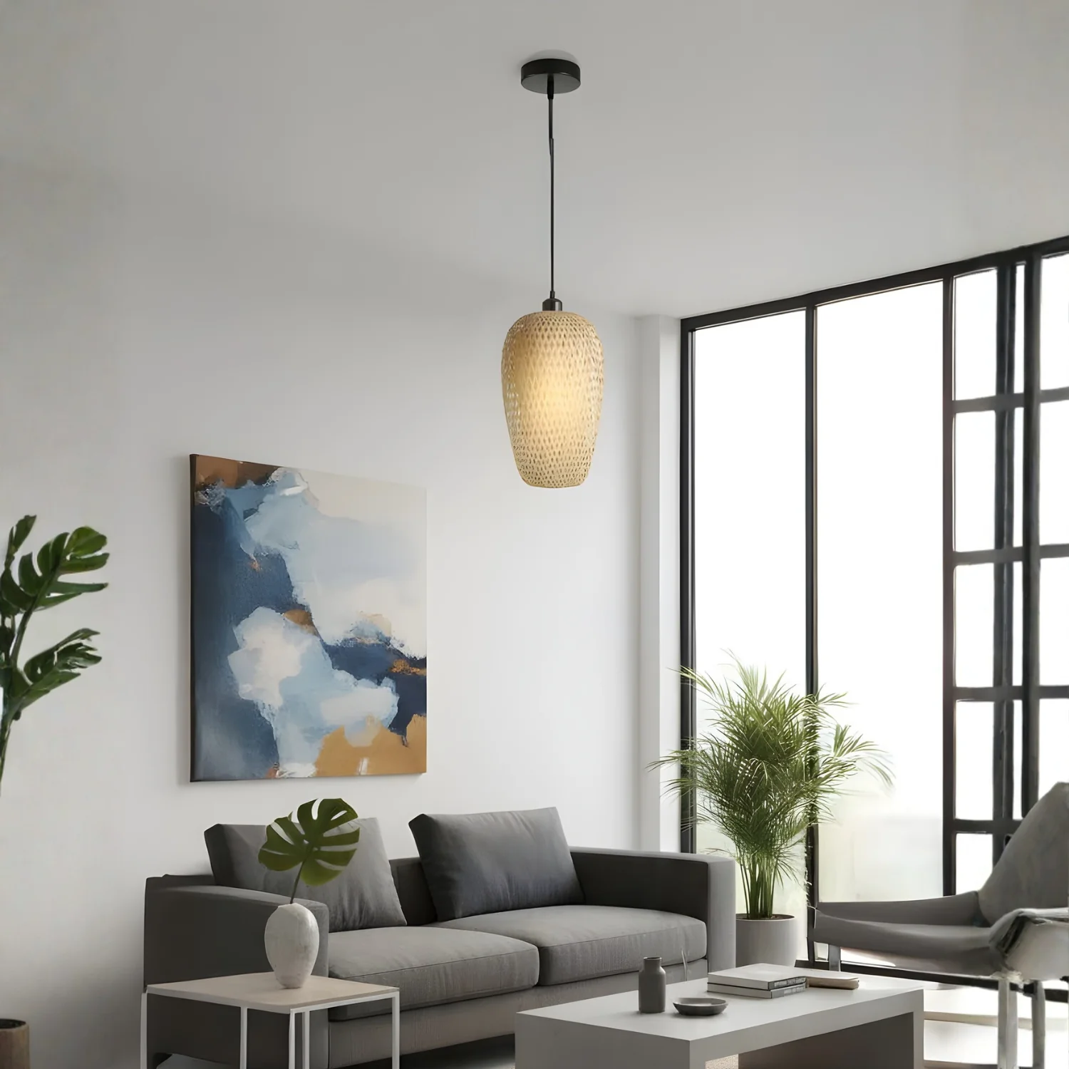 Lámpara Colgante Decorativa E27 Metal Ratán Negro IP20 Con Estilo Moderno Industrial. 230*370*1000Mm - Image 4