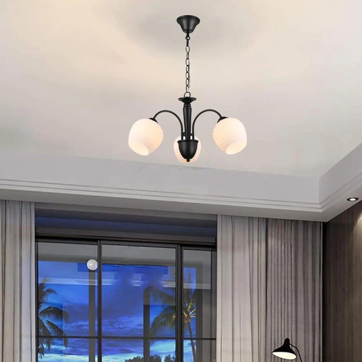 Lámpara Colgante Estilo Fuente Negra Con 3XE27 Diseño Moderno 530X680mm Ideal Para Comedores, Islas De Cocina O Salas De Estar. Ofrece Iluminación Focal Y Estilizada. Lámpara Estilo Chandelier.