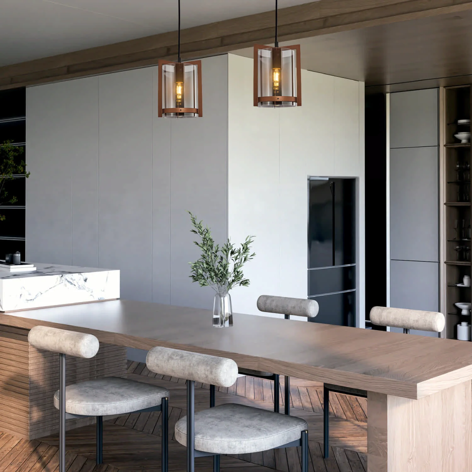 Lámpara Colgante Moderna De Vidrio Café Ahumado 1XE27 170X1000mm Ideal Para Comedores, Cocina Y Salas De Estar. Diseño Estilizado Y Moderno. Lámpara Colgante Estilo Industrial.