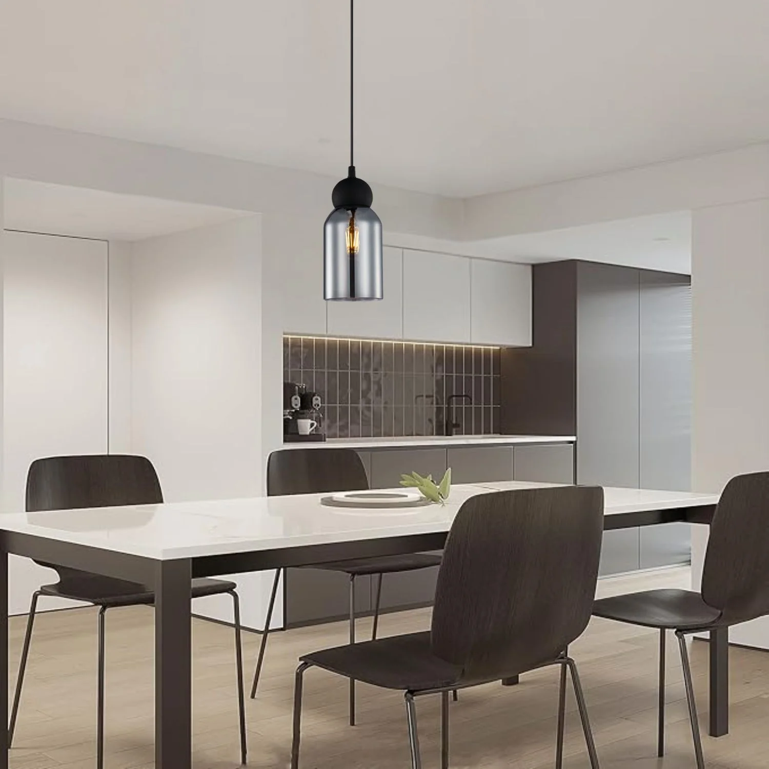 Lámpara Colgante Moderna De Vidrio Negro Ahumado 1XE27 100X1200mm Ideal Para Comedores, Cocina Y Salas De Estar. Diseño Estilizado Y Moderno. Lámpara Colgante Estilo Industrial.