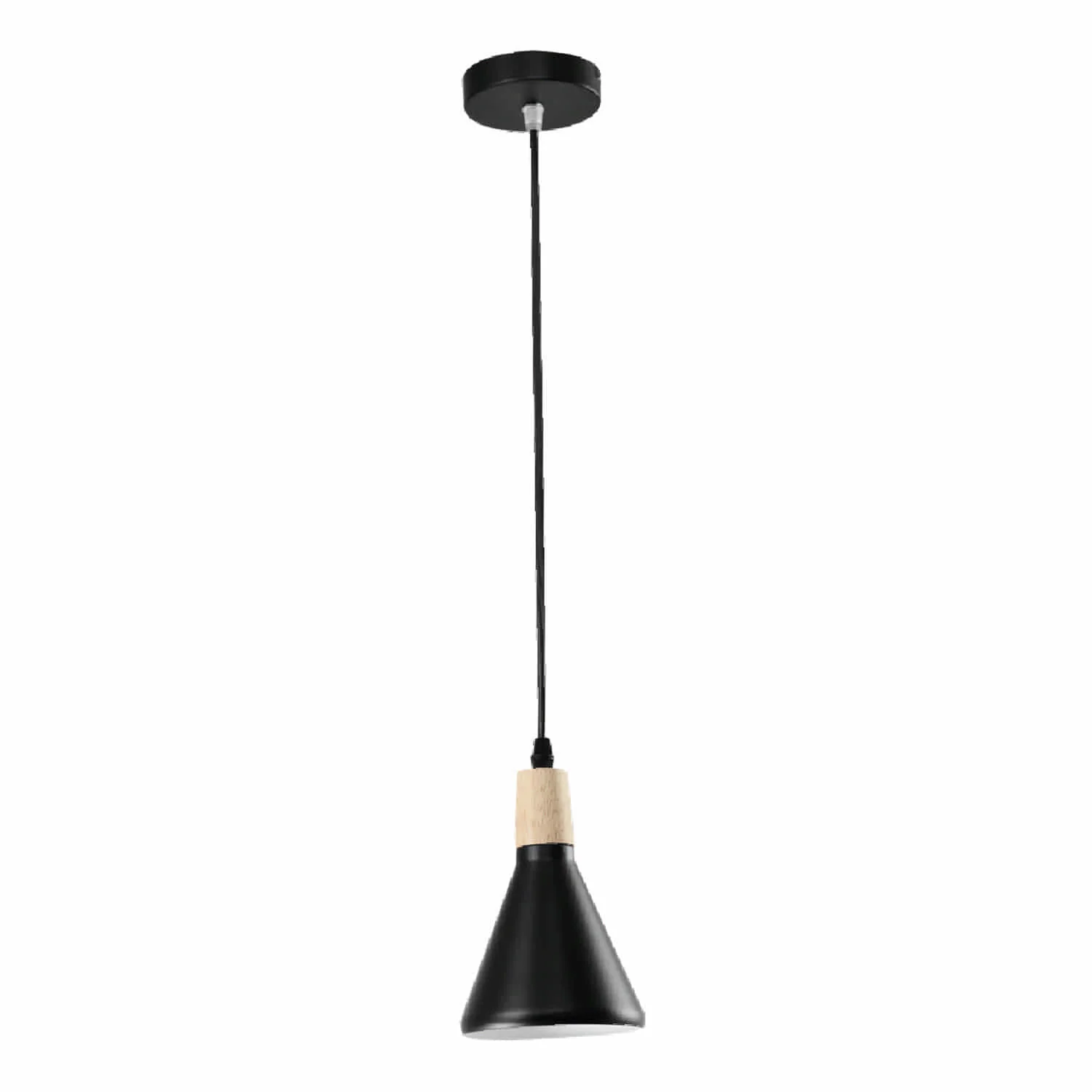 Lámpara Colgante Negra Y Madera1xe27 125X100x1200mm Diseño Minimalista.