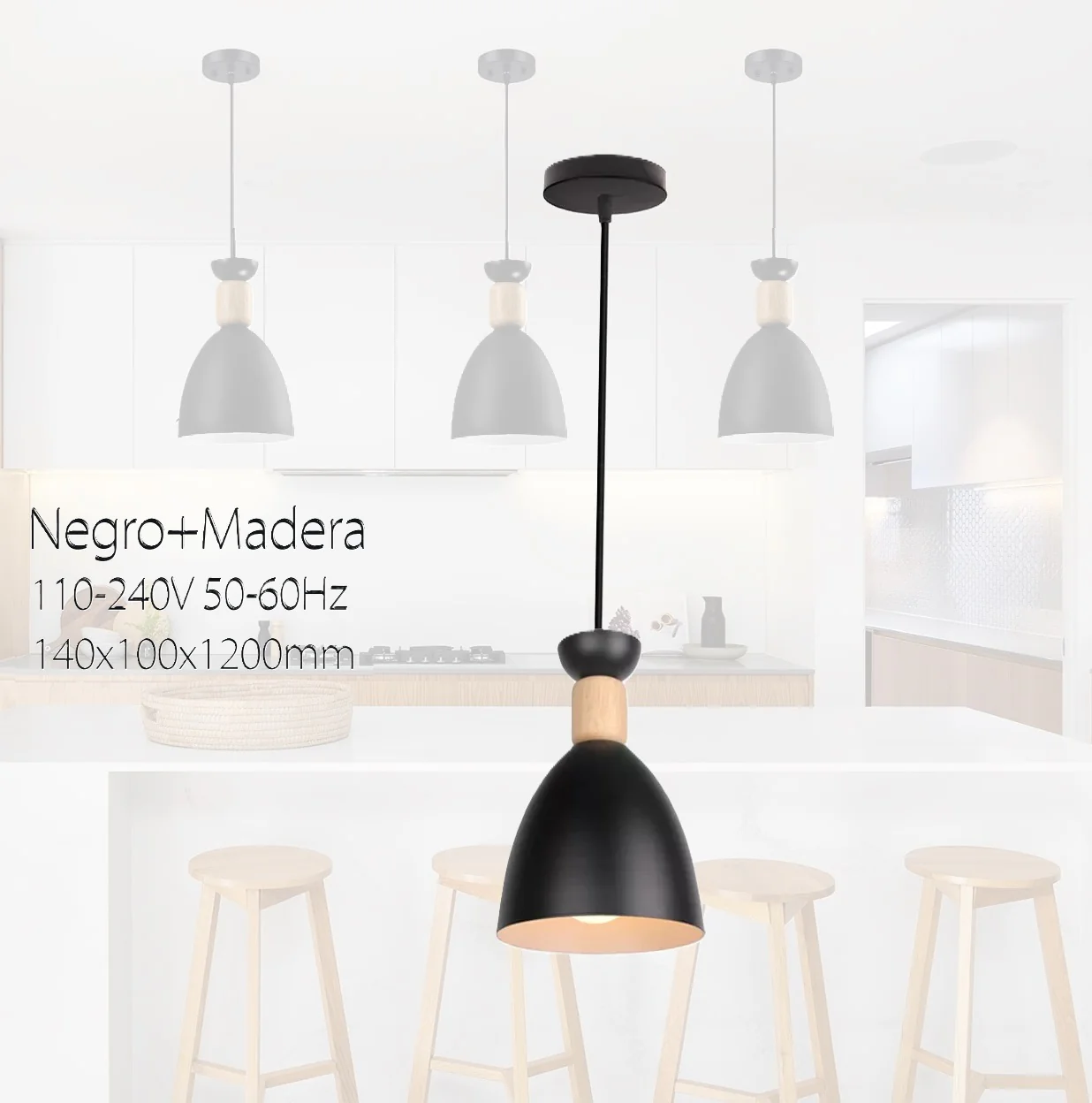 Lámpara Colgante Negra 1XE27 140X100x1200mm Diseño Atemporal.