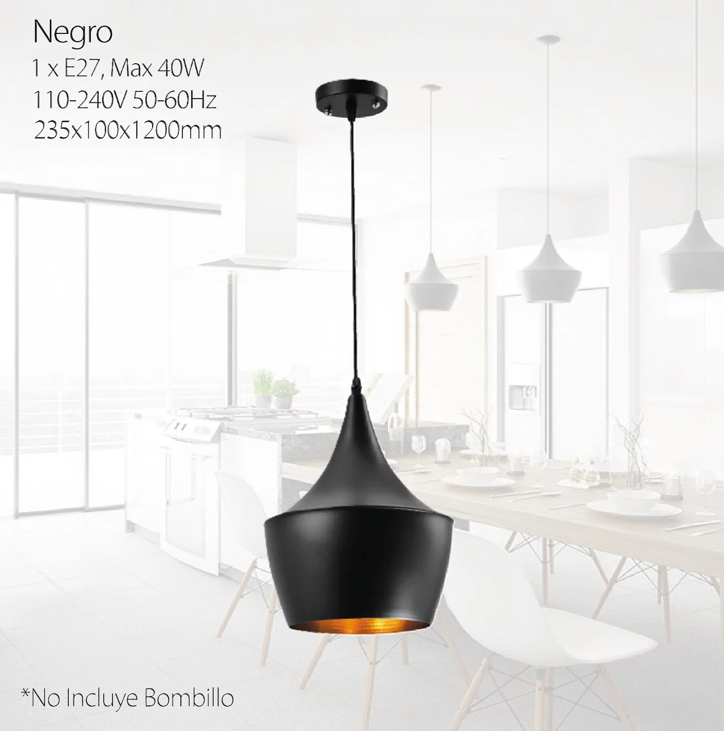 Lámpara Colgante Negra 1XE27 235X100x1200mm Diseño Atemporal.
