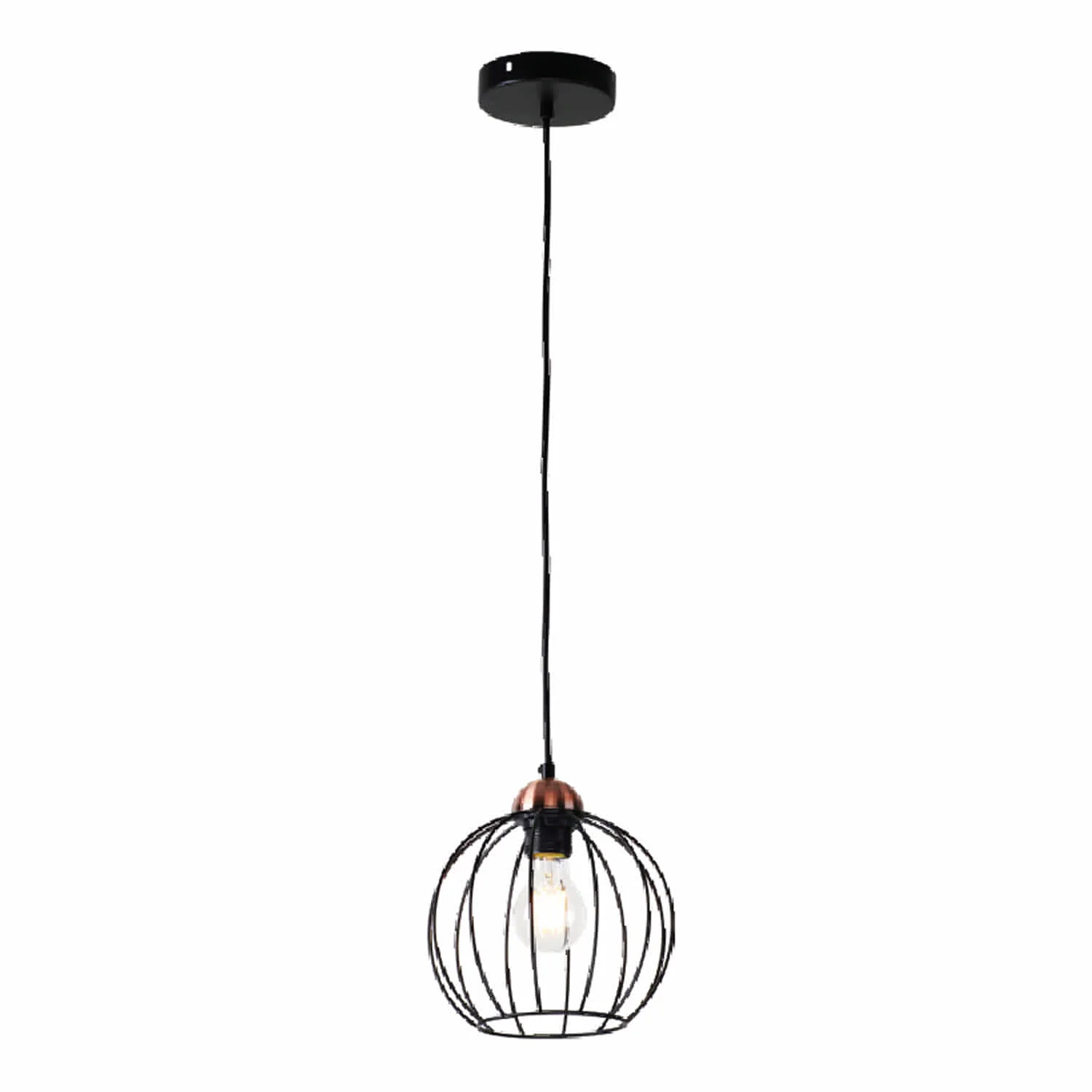 Lámpara Colgante Negra Con Jaula De Metal En Cobre 1XE27 Diseño Moderno Para Salón, Cocina Y Estudio 200X200x1180mm Iluminación Estilizada Y Funcional Para El Hogar. Lámpara Colgante Vintage. - Image 2