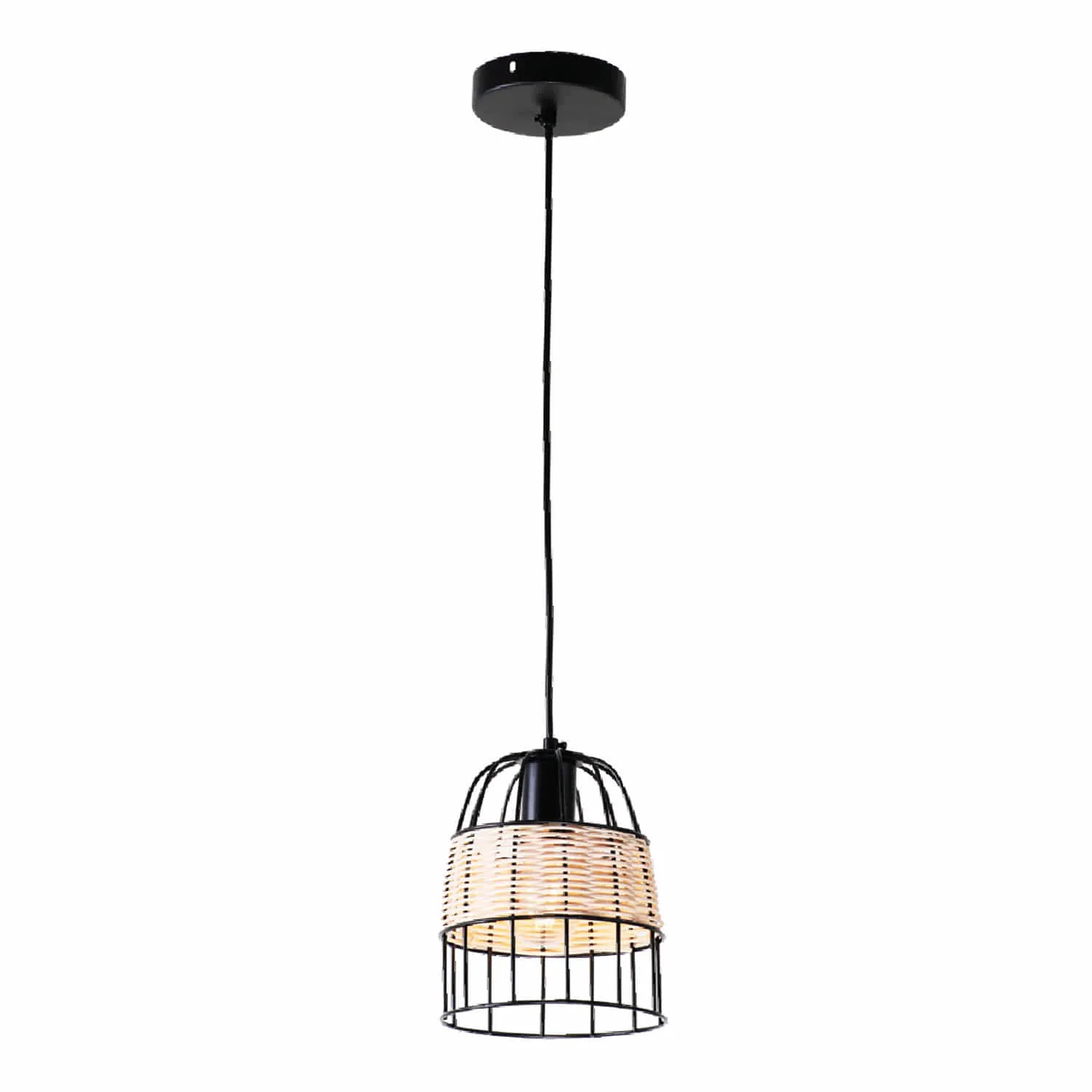 Lámpara Colgante Negra Con Jaula De Rattan 1XE27 Diseño Moderno Para Comedor, Cocina Y Sala 160X160x1200mm Iluminación Estilizada Y Funcional Para El Hogar. Lámpara Colgante Industrial Vintage. - Image 2