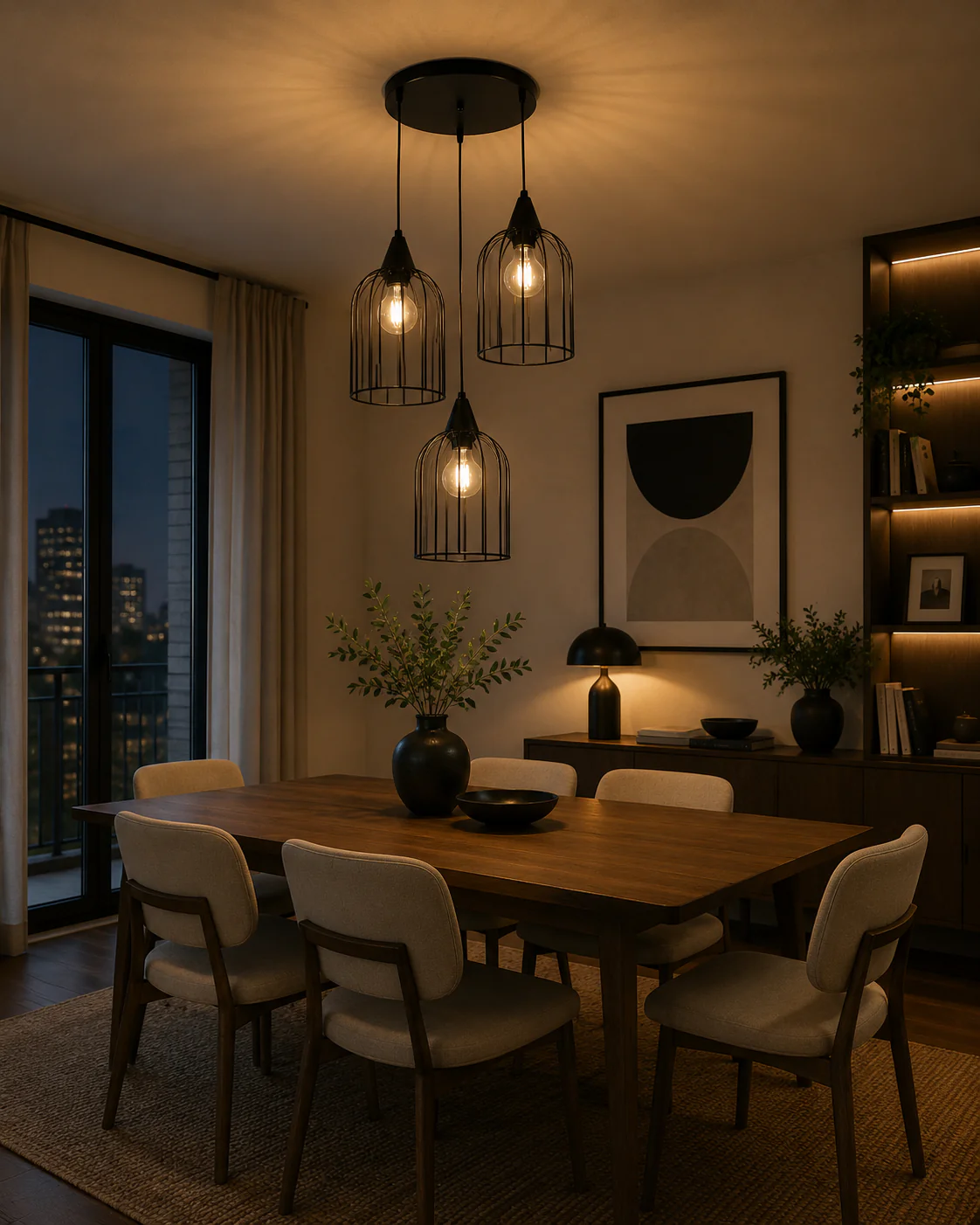 Lámpara Colgante Negra Elegante 3XE27 Decoración Moderna De Hierro 160X1000mm - Image 2