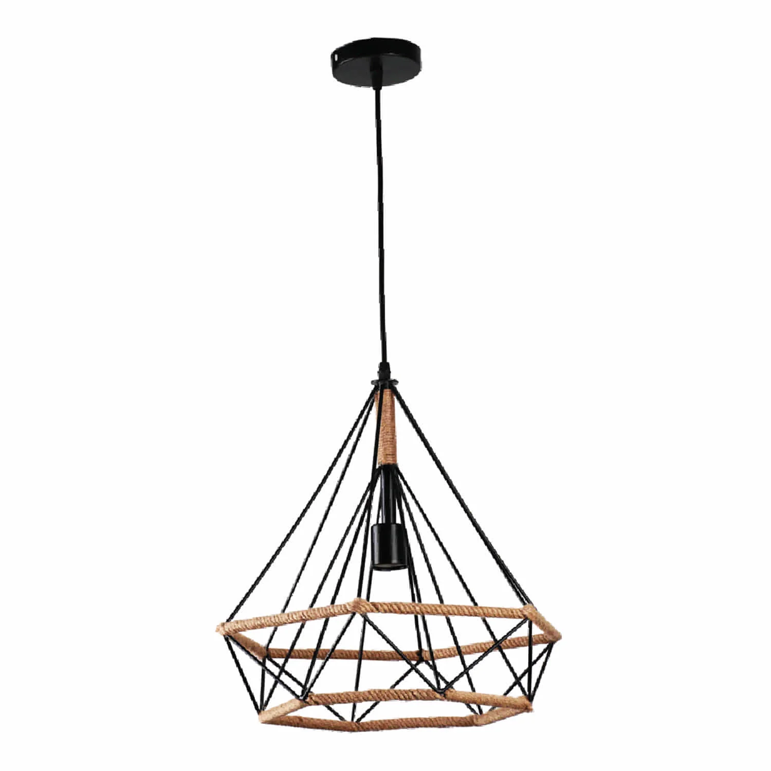 Lámpara Colgante Rústica De Rattan Negra 1XE27 Estilo Araña. Ideal Para Comedores, Cocina Y Sala De Estar 380X380x1355mm. Estilo Bohemio Rústico. Lámpara Jaula De Cañamo Vintage. - Image 2