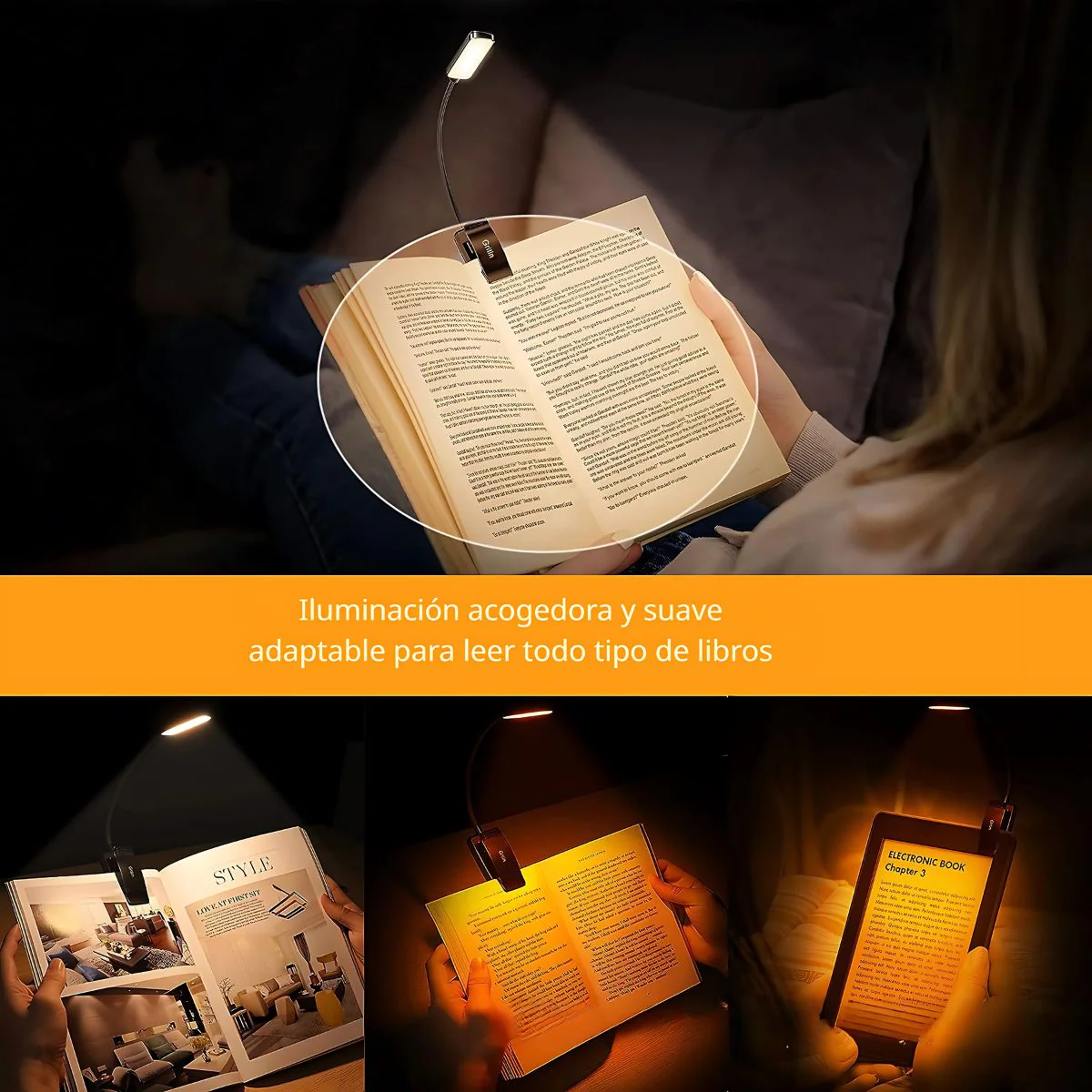 Lámpara De Lectura Con Clip. Luz Nocturna Para Leer Libros. Foco LED Para Estudio Recargable Con Duración De Hasta 10 Horas. - Image 3
