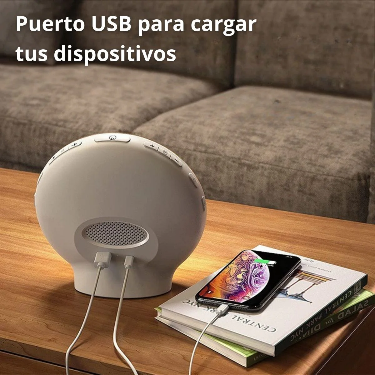 Lampara De Mesa De Noche LED Con Despertador. Reloj Con 7 Tonos De Luz Y Radio FM Con Sonidos Naturales Y Puerto USB Para Cargar El Teléfono. - Image 5