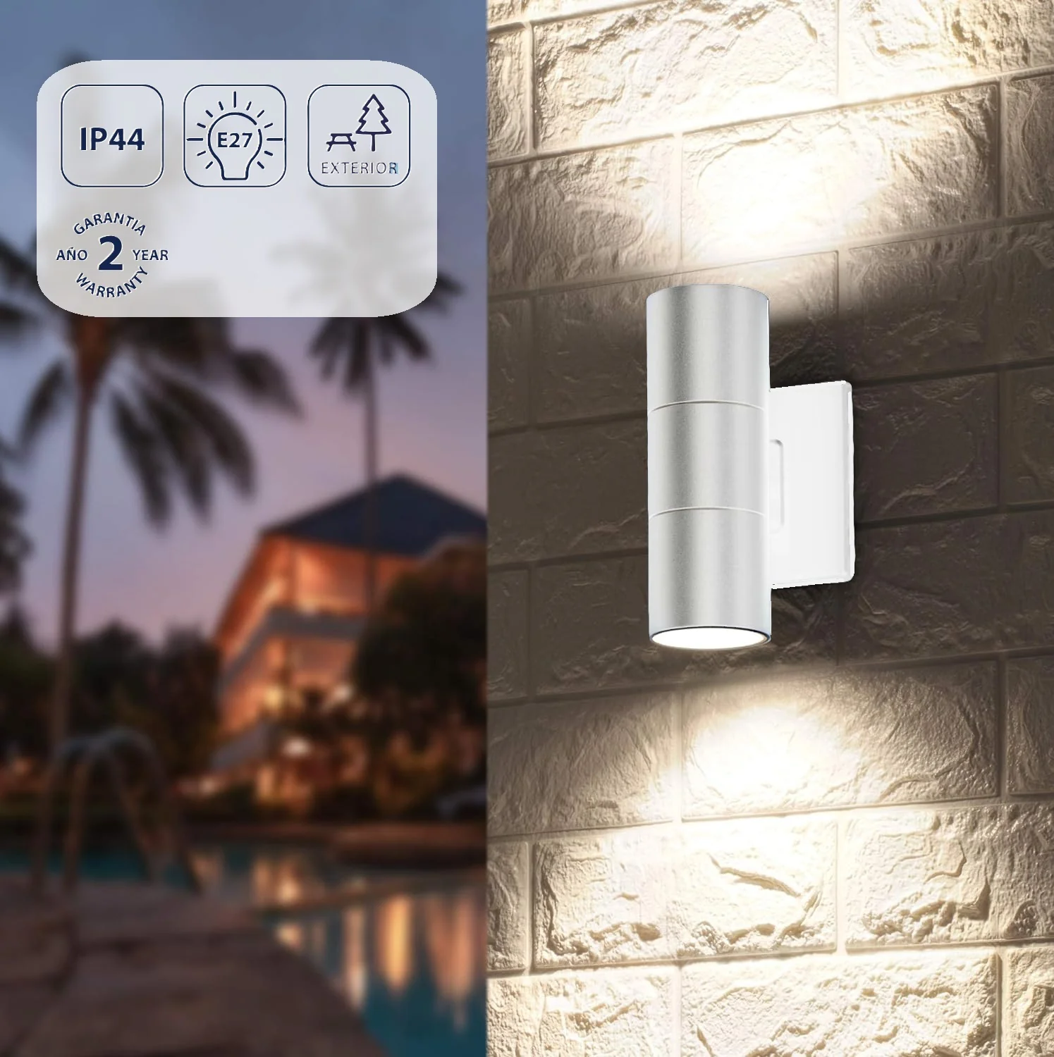 Lámpara De Pared Exterior Blanca 2XE27 PAR30, Iluminación Direccional 800 Lm, 3000K Cálida. Luminaria - Image 2