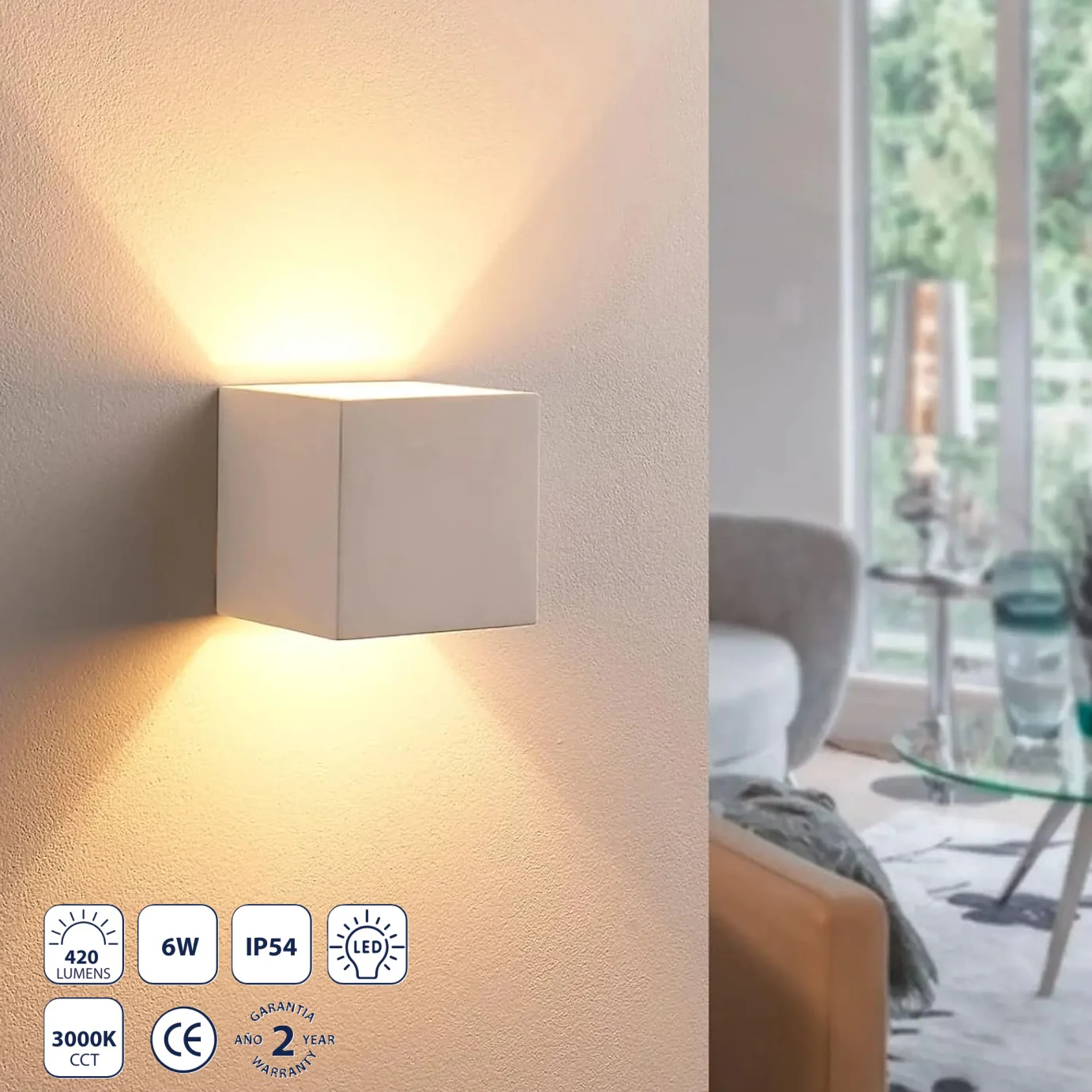 Lámpara De Pared Exterior LED Blanca 6W, 420 Lm, 3000K Cálida: Iluminación Eficiente Para Exteriores. Luminaria.