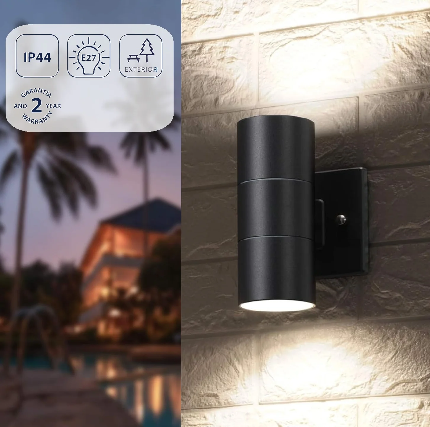 Lámpara De Pared Exterior 16Cm Negra 2Xgu10 Iluminación Funcional Y Decorativa. Luminaria