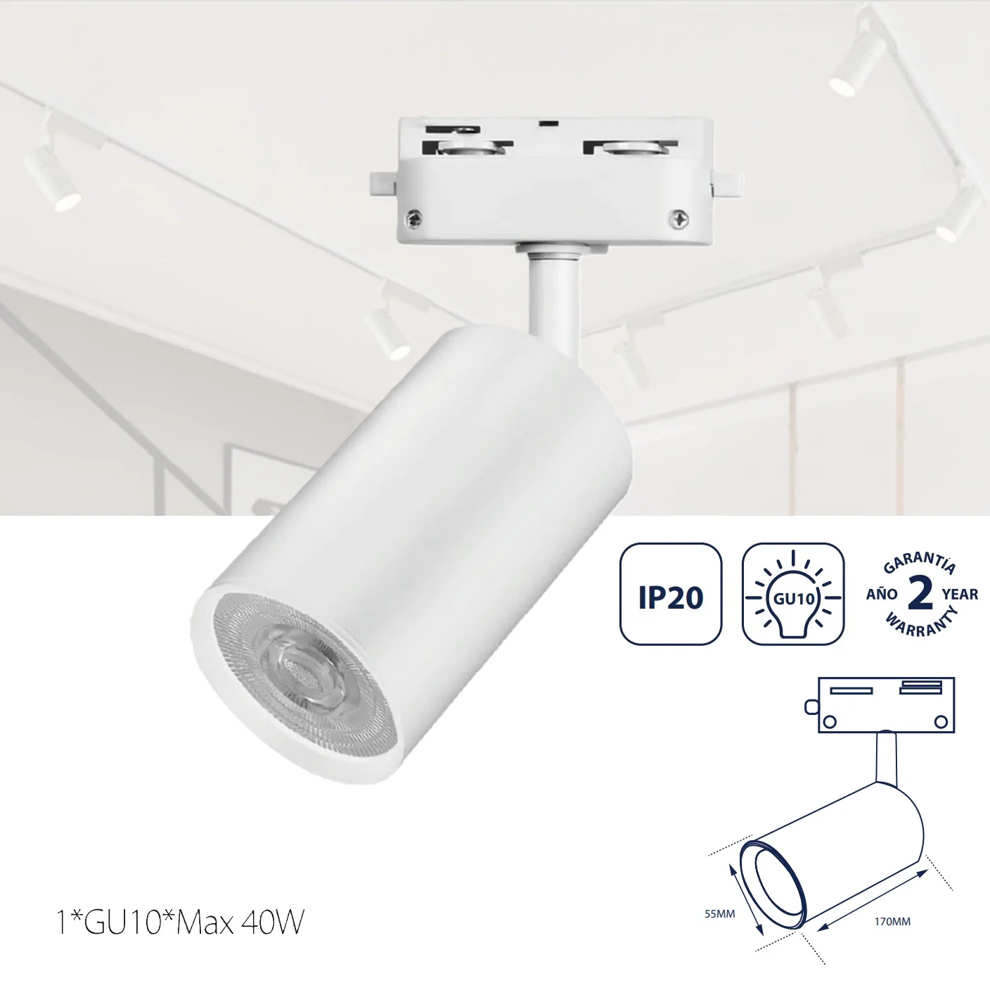 Lámpara De Riel 1Xgu10 Blanco. Iluminación Y Diseño Atractivo. Foco De Carril.