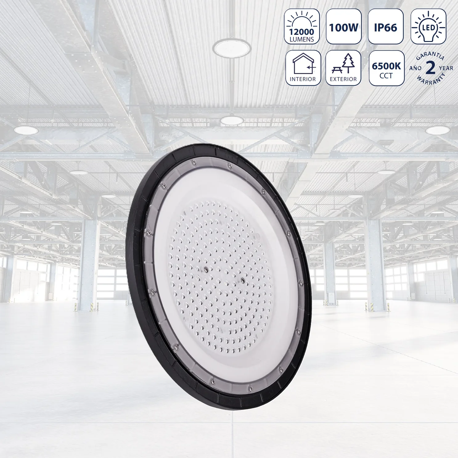 Lámpara UFO De Techo LED High Bay 100W 6500K Con Tecnología LED .Iluminación Potente. Ideal Techos Altos. Foco LED.