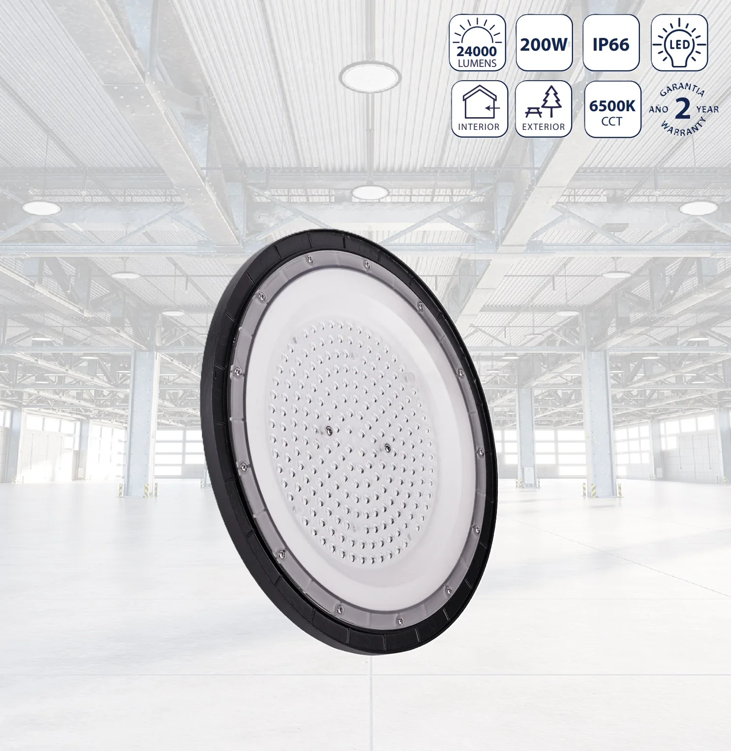 Lámpara UFO De Techo LED High Bay 200W 6500K Con Tecnología LED .Iluminación Potente. Ideal Techos Altos. Foco LED.