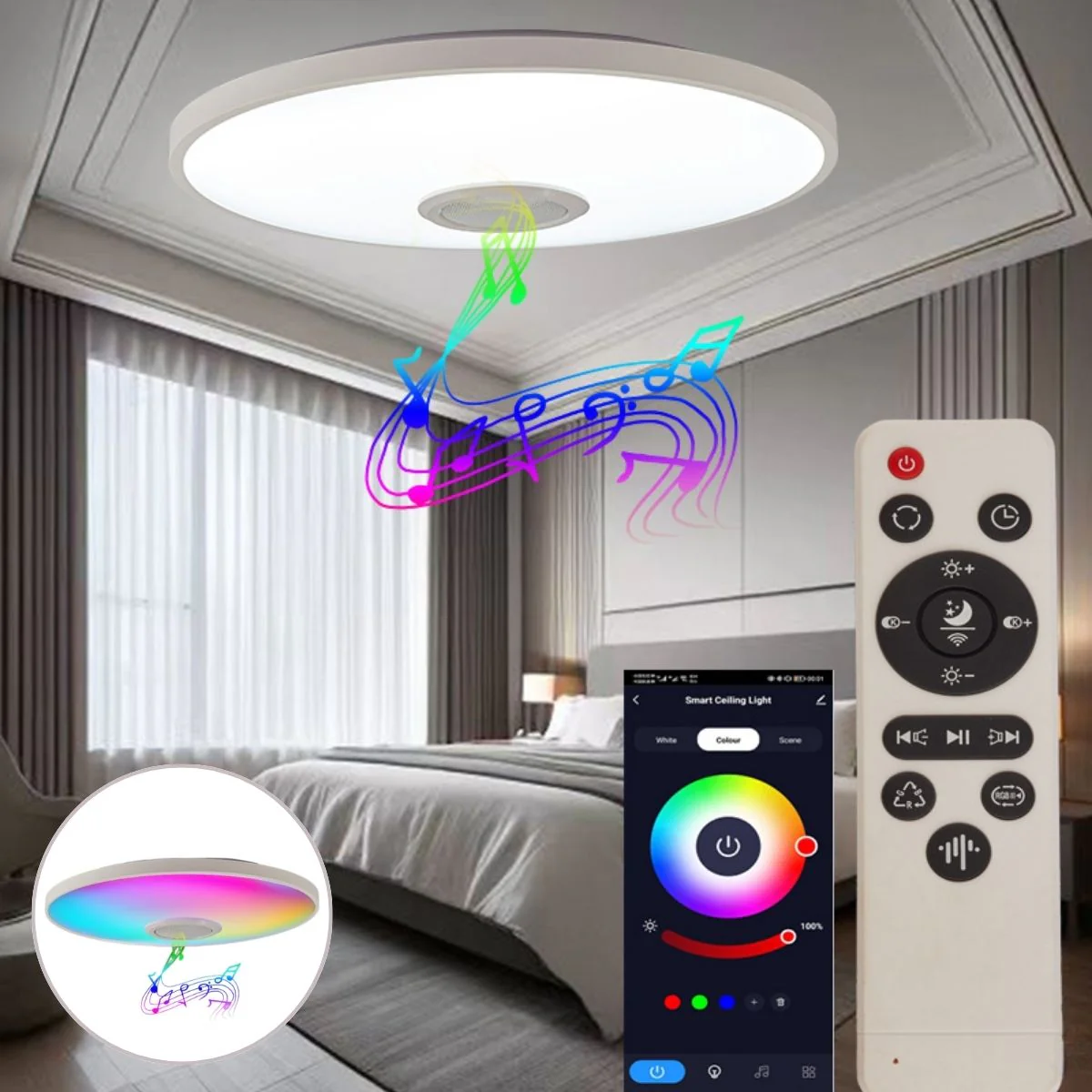 Lámpara De Techo Led Inteligente RGB Con Bocina Wifi Bluetooth Con Control Remoto Y App Tuya 36W 11.8” (30Cm). Cobertura 5-10M². - Image 2