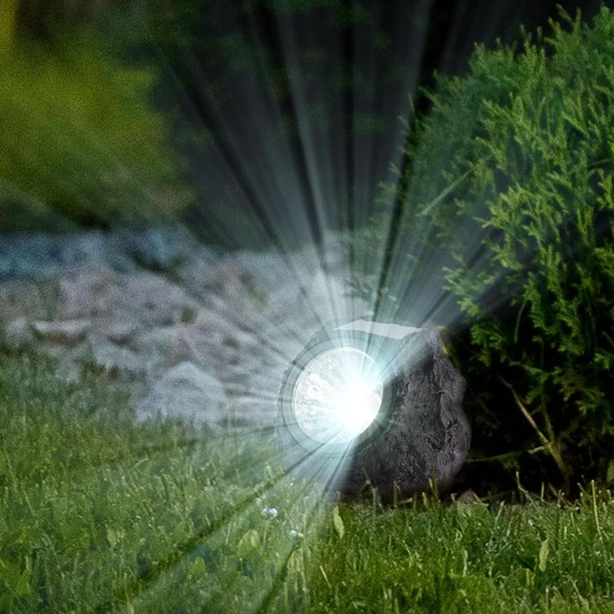 Roca Solar Lampara Foco Luz Para Jardín En Forma De Roca Negra. Con Panel Solar En Forma De Piedra Negra. Luz Cálida Amarilla - Image 2