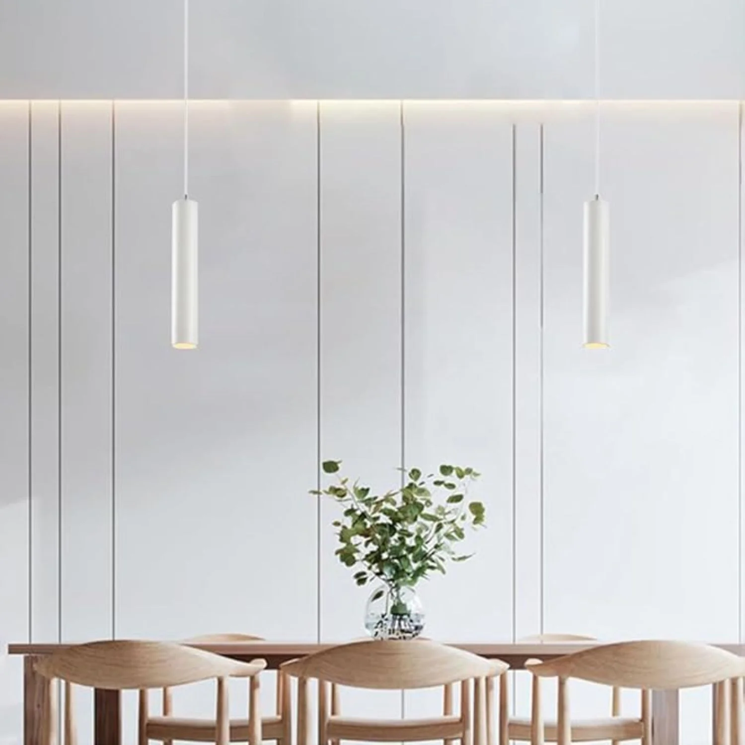 Lámpara LED Colgante Cilíndrica Moderna Blanca 1XGU10 De Aluminio 55X150mm Ideal Para Comedores, Cocinas Y Salas De Estar. Lámpara Colgante LED De Tubo Largo.