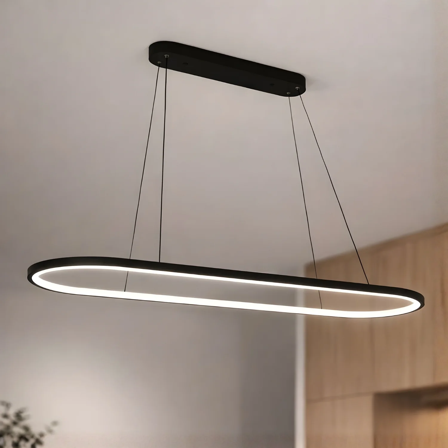 Lámpara Colgante LED 36W 3200LM 3000K Con Diseño Moderno Minimalista Ideal Comedor Y Sala.90 Cm. Color Negro