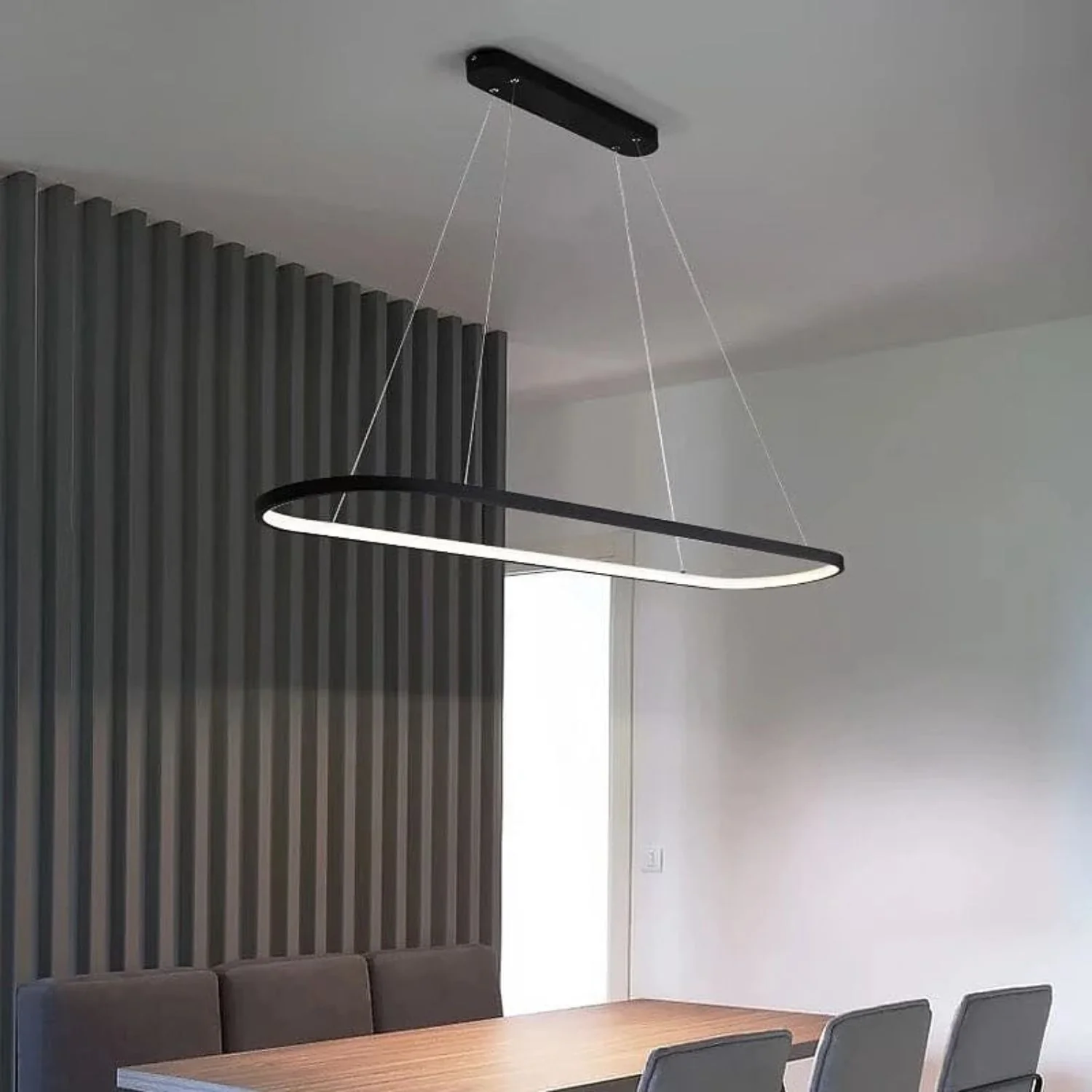 Lámpara LED Colgante Diseño Curvo Negra 36W 3200 Lumens 3000K, 900X220mm Ideal Para Comedor Y Sala De Estar. Lámpara Curva Moderna Colgante Minimalista