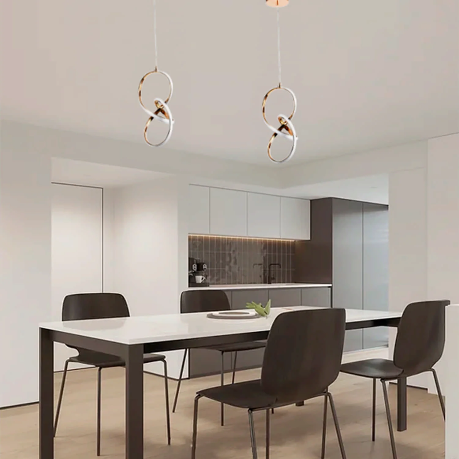 Lámpara LED Colgante Dorada Estilo Lazo Abstracto 26W 1200 Lumens CCT Tonos Cálido Neutro Y Frío 165X150x360mm Ideal Para Comedor Sala O Entrada. Elegante Y Funcional. Lámpara Colgante Infinito.