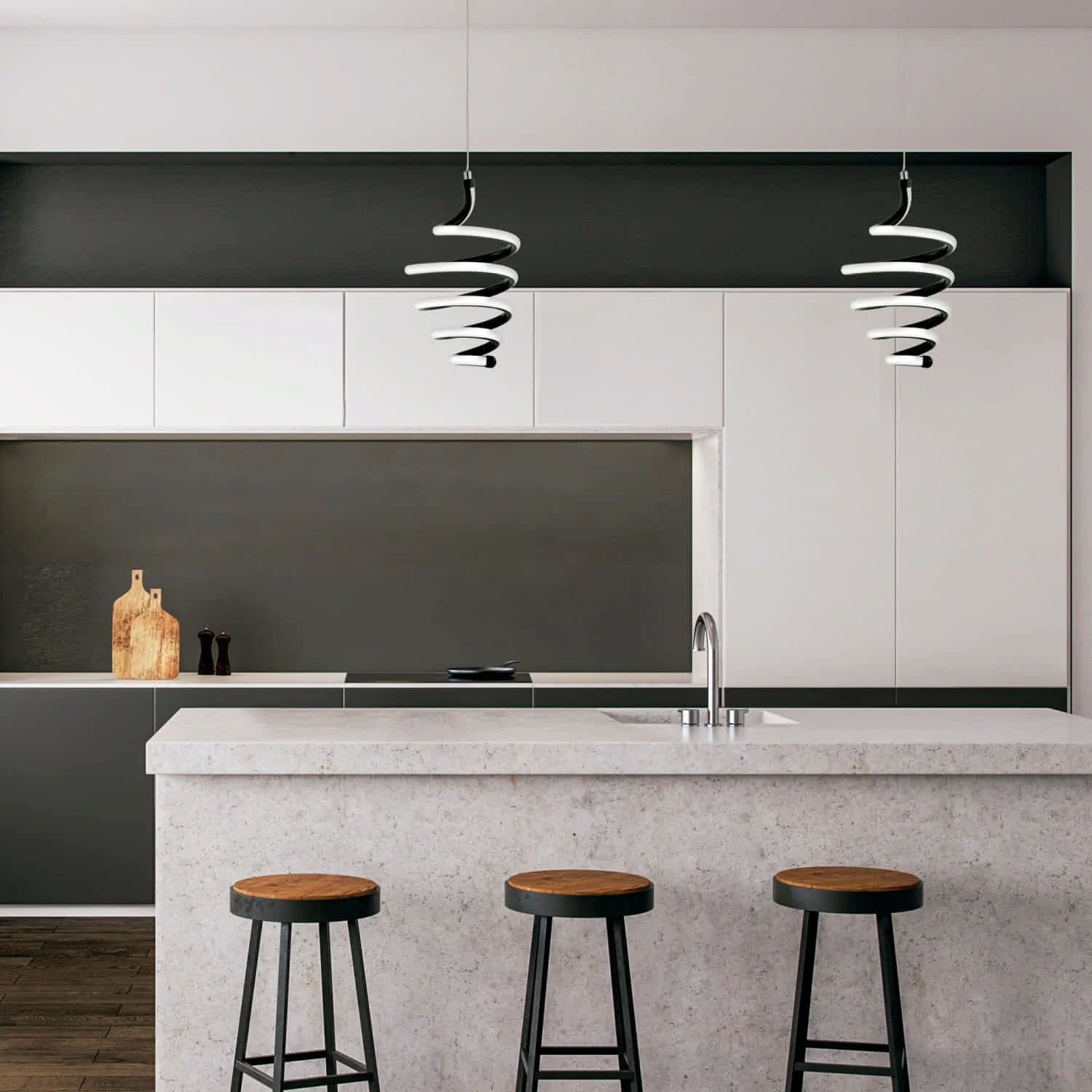Lámpara LED Colgante En Espiral Negra 46W, 3588 Lumens, 4000K Luz Neutra 170X900mm Diseño Elegante En Hierro Y Aluminio Para Comedor, Sala O Entrada. Lámpara Estilo Helicoidal.