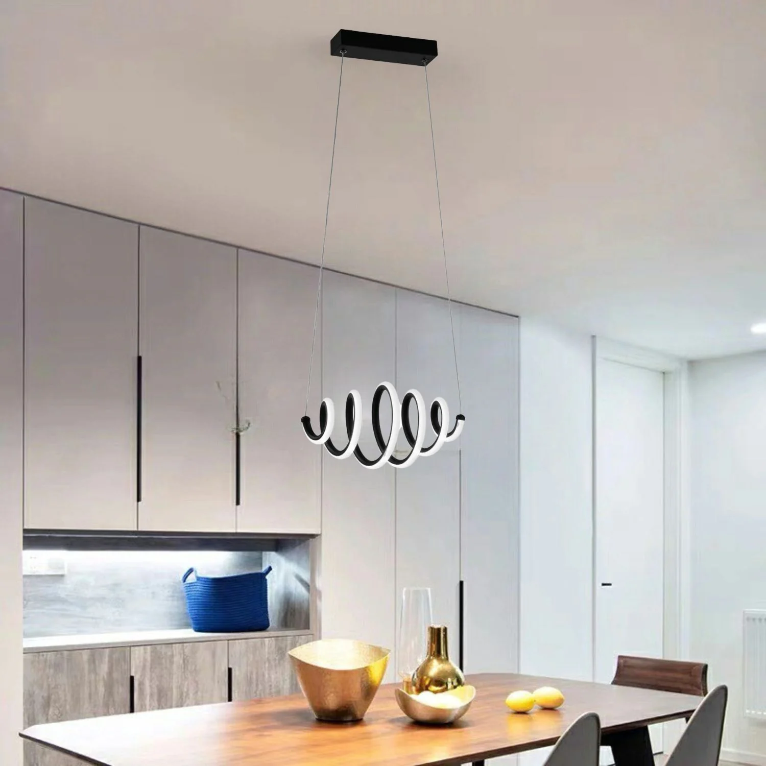 Lámpara LED Colgante En Espiral Negra 51W, 3978 Lumens, Luz Neutra 4000K 340X900mm Diseño Elegante Y Moderno Para Comedor, Sala O Entrada. Luz Colgante Elegante En Espiral.