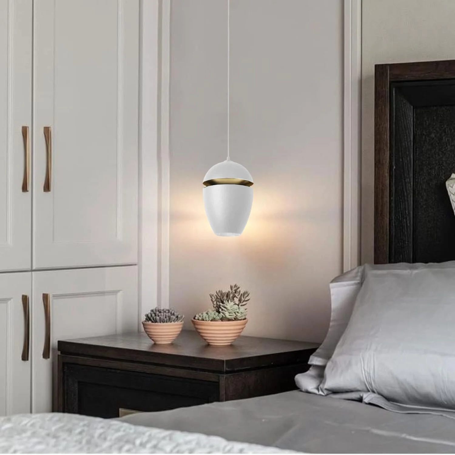 Lámpara LED Colgante Estilo Nórdico Blanca 12W 1200 Lumens 3000K Luz Cálida 60X120mm Ideal Para Sala De Estar, Dormitorio, Mesita De Noche Y Habitaciones De Hotel. Lámpara Colgante Moderna.