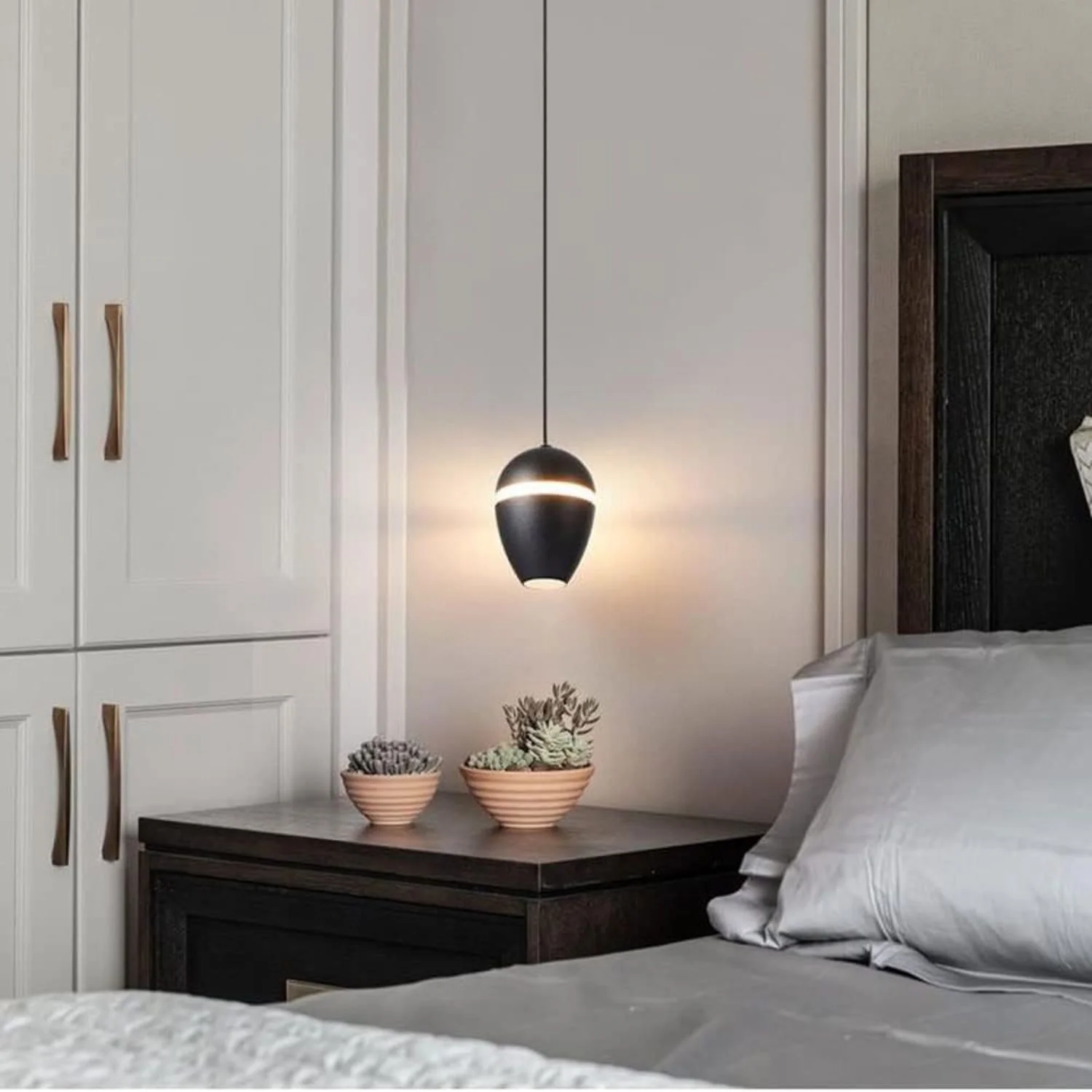 Lámpara LED Colgante Estilo Nórdico Negra 12W 1200 Lumens 3000K 60X120mm Ideal Para Sala De Estar, Dormitorio, Mesita De Noche Y Habitaciones De Hotel. Lámpara Colgante Moderna.