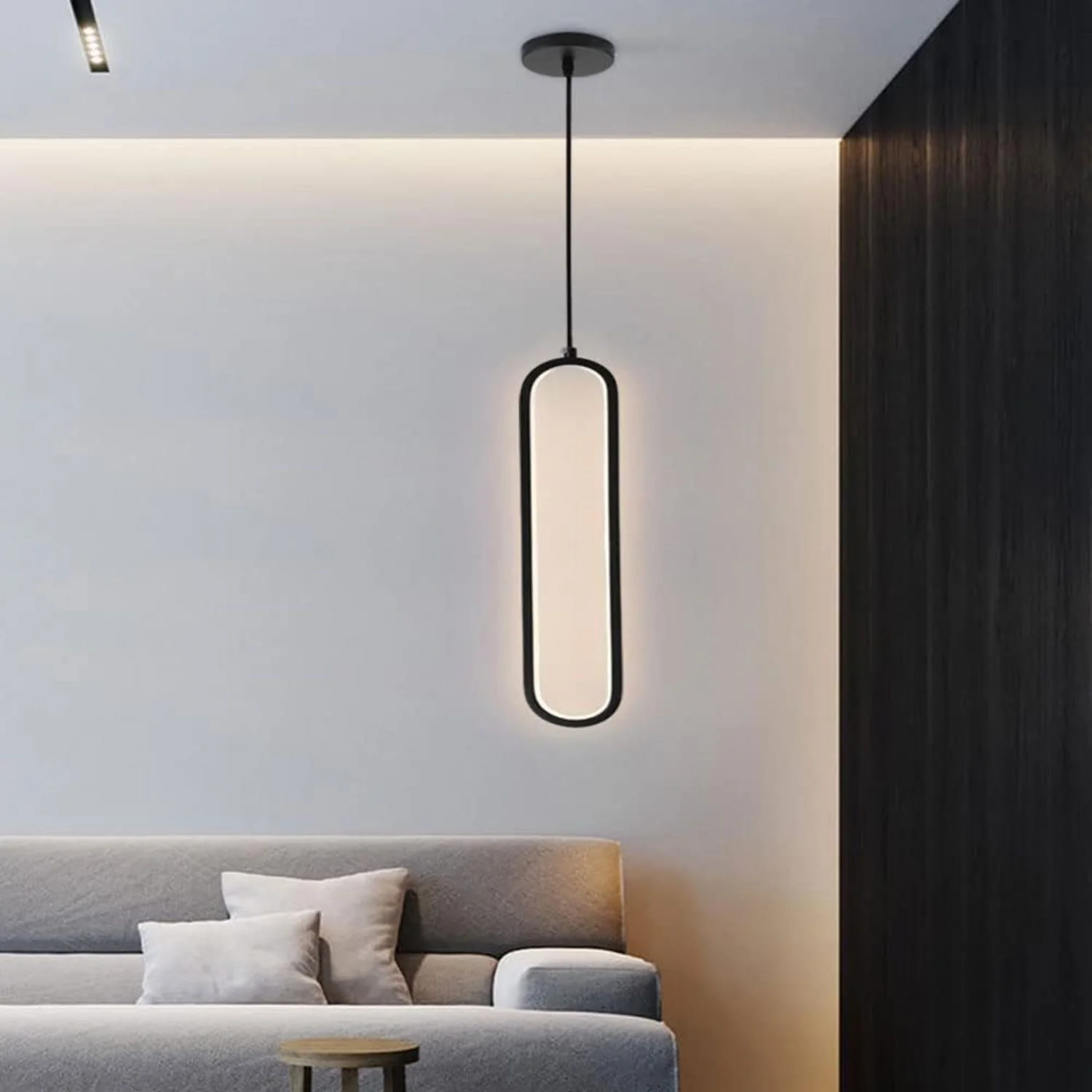 Lámpara LED Colgante Ovalada Negra 12W 1000 Lumens 3000K Luz Cálida 315X120x1000mm Ideal Para Comedores Y Salas De Estar. Elegante Y Funcional. Lámpara LED Colgante Estilo Moderno Nórdico.