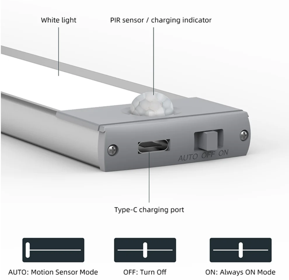 Lámpara LED Con Sensor De Movimiento. Luz Inalámbrica Carga Rápida USB C Y 2 Modos. 23.3*4.3*1.2Cm - Image 6