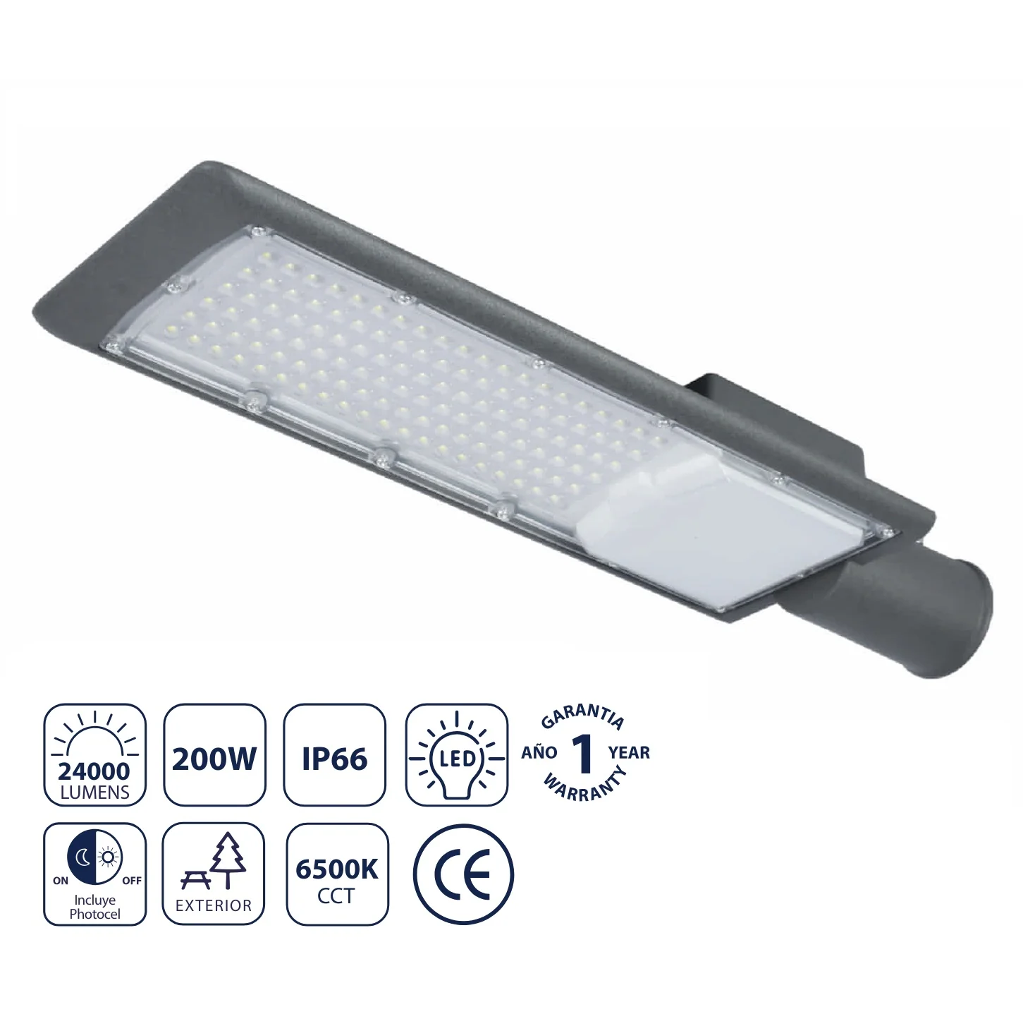 Lámpara LED De Calle 200W 24000Lm 6500K Fría, Aluminio, Resistente Clima, Ahorro Energético. Luminaria