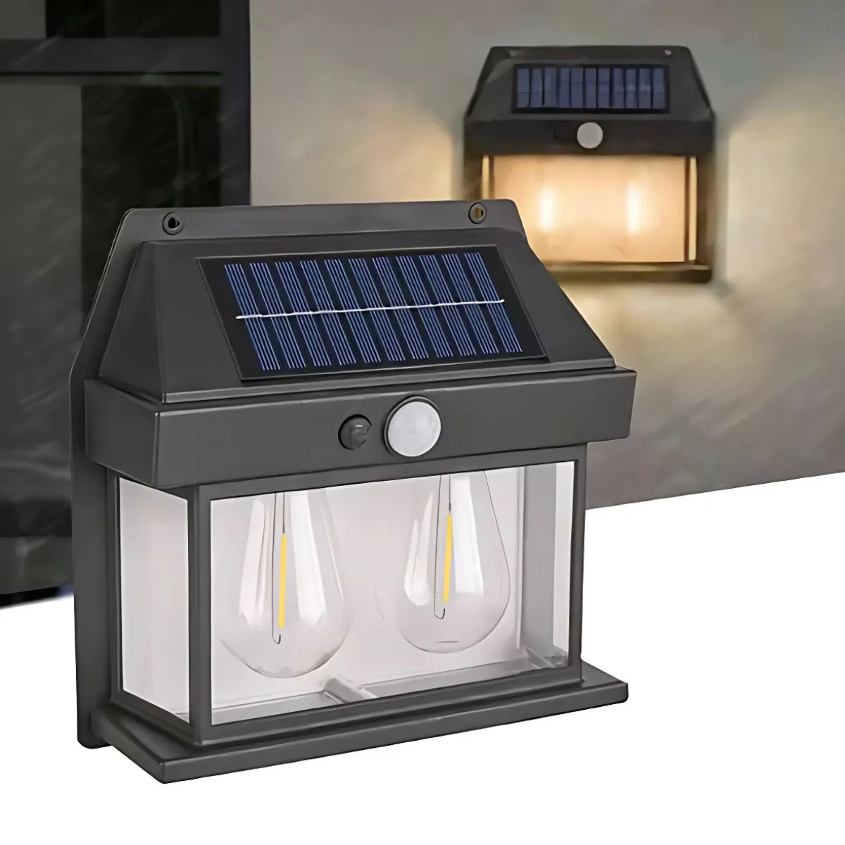 Lámpara LED De Pared De 2 Bombillos Con Panel Solar. Luz LED Con Sensor De Movimiento. Luces De 5.5V 2W Con Duración De Hasta 10 Horas.