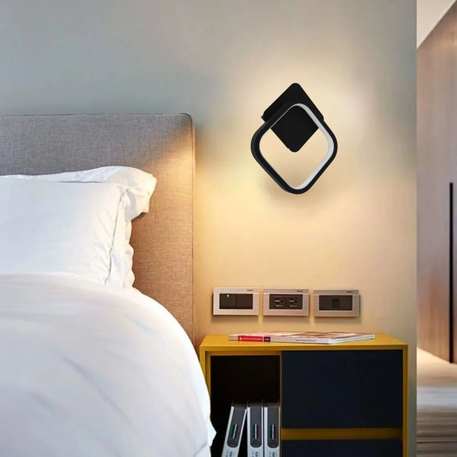 Lámpara LED De Pared Moderna Minimalista Negra 15W 1200 200X60230mm Lumens 3000K Iluminación Moderna Y Eficiente Para Pasillos Y Dormitorios. Lámpara LED Aros Cuadrados.