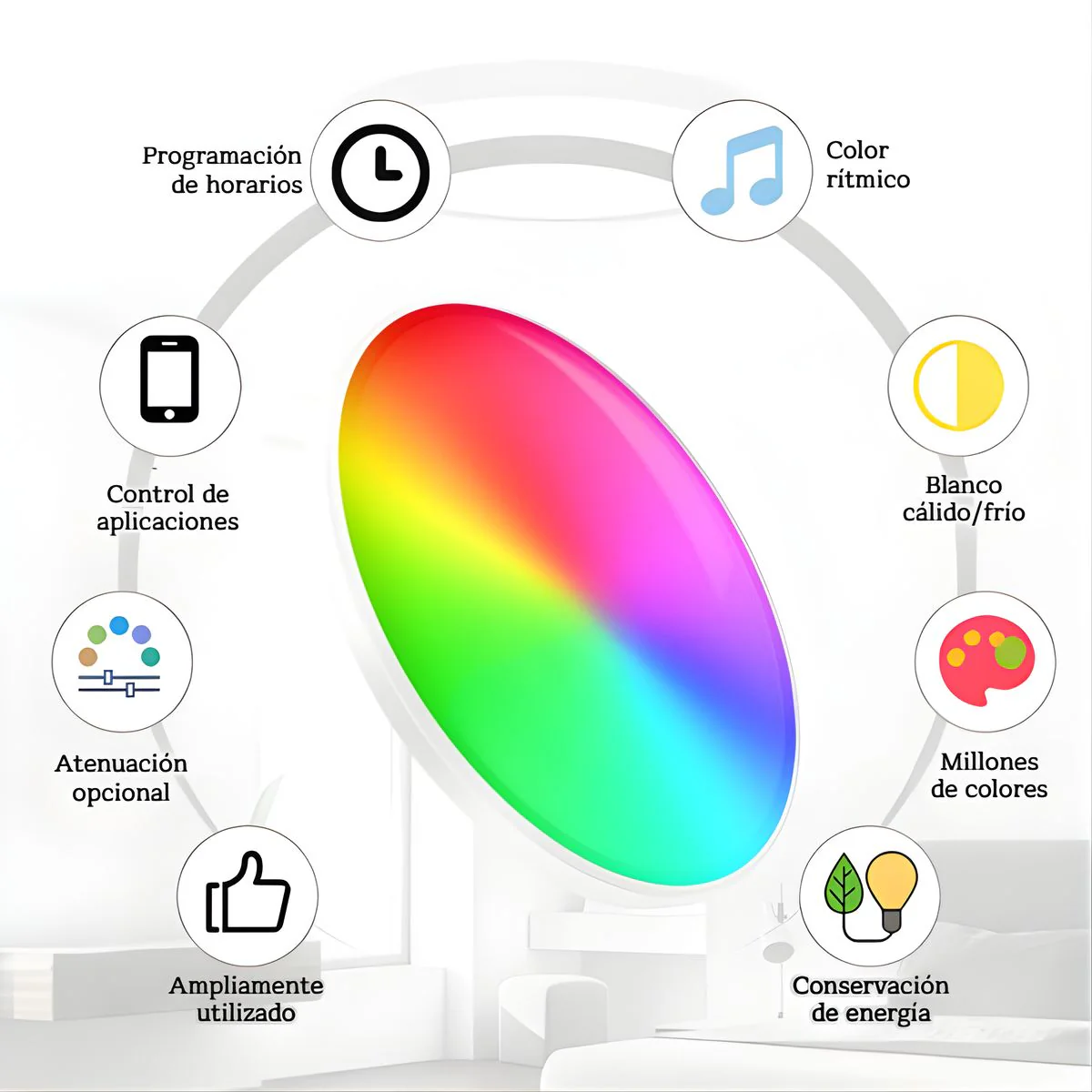 Lampara LED De Techo Inteligente 24W RGB + Blanco Cálido Y Frío. 30Cm Luz Regulable Con Wifi. Iluminación Multicolor. Carcasa Blanca. - Image 2