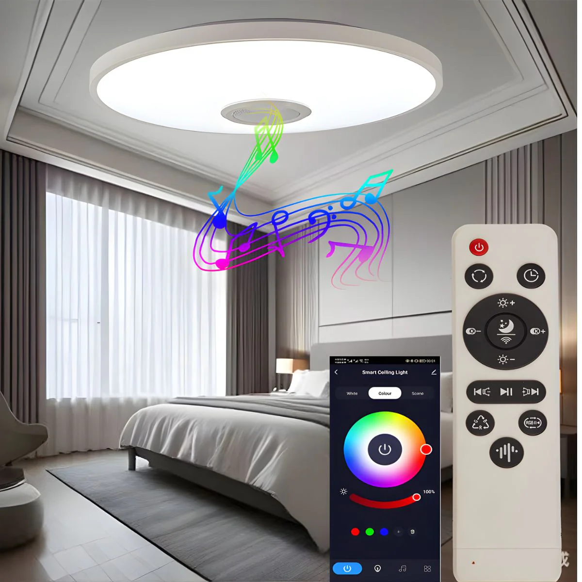 Lámpara LED De Techo Inteligente Bocina +RGB + Blanco Cálido Y Frío. Luz Regulable Con Wifi, App Tuya Y Control Remoto. 30Cm 36W - Image 2
