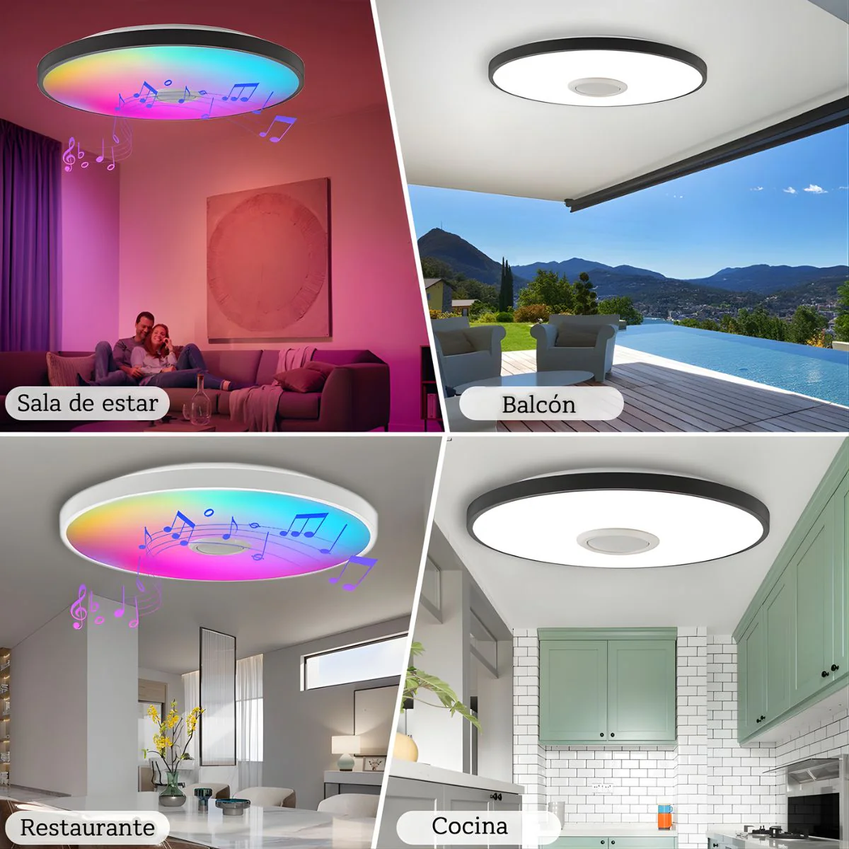 Lámpara LED De Techo Inteligente Bocina +RGB + Blanco Cálido Y Frío. Luz Regulable Con Wifi, App Tuya Y Control Remoto. 30Cm 36W - Image 5