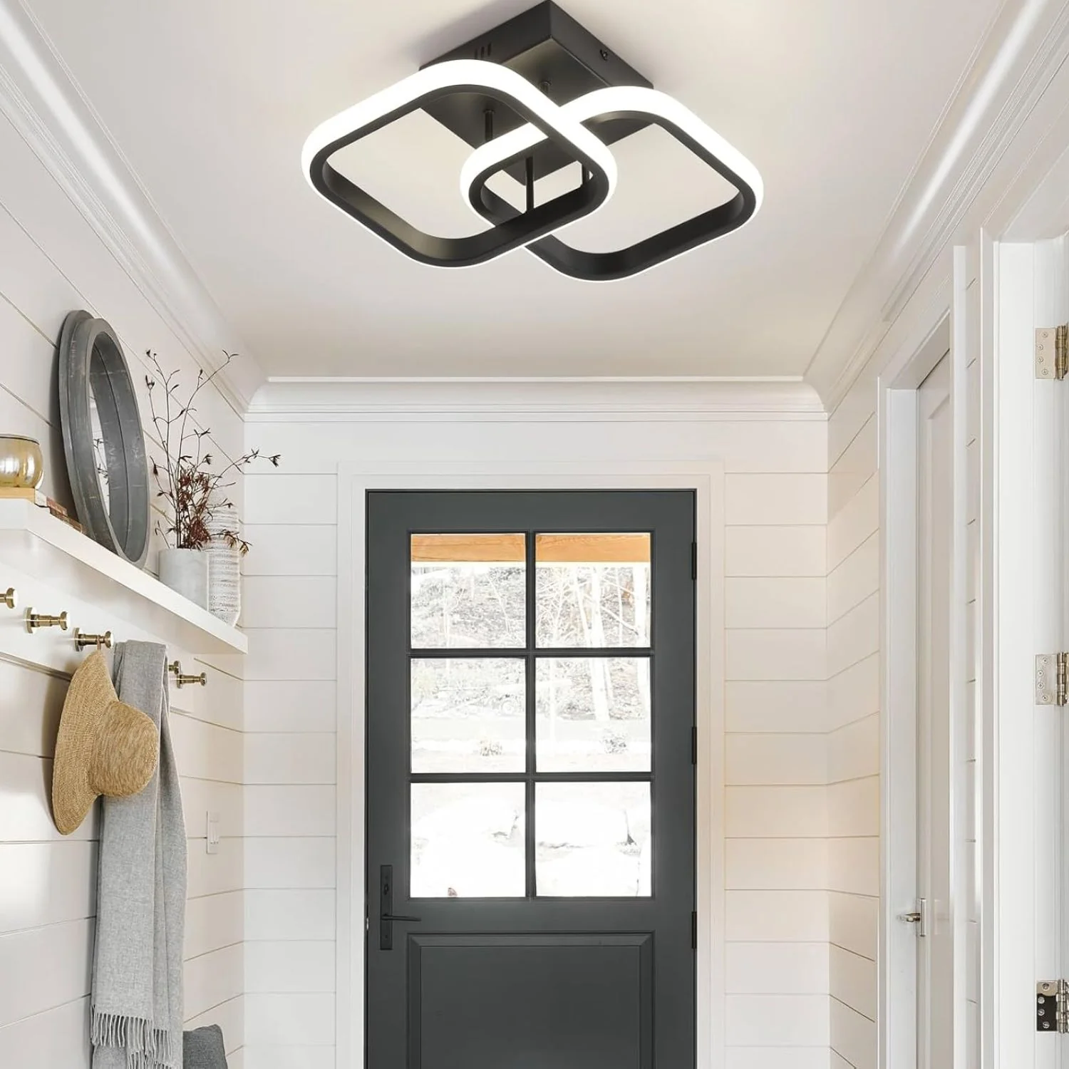 Lámpara LED De Techo Moderna Decorativa Negra 24W 2000 Lumens 3000K Luz Cálida 350X250x110mm Ideal Para Techos Bajos, Armario, Dormitorio. Diseño Moderno Y Eficiente. Lámpara De Techo LED Empotrada.