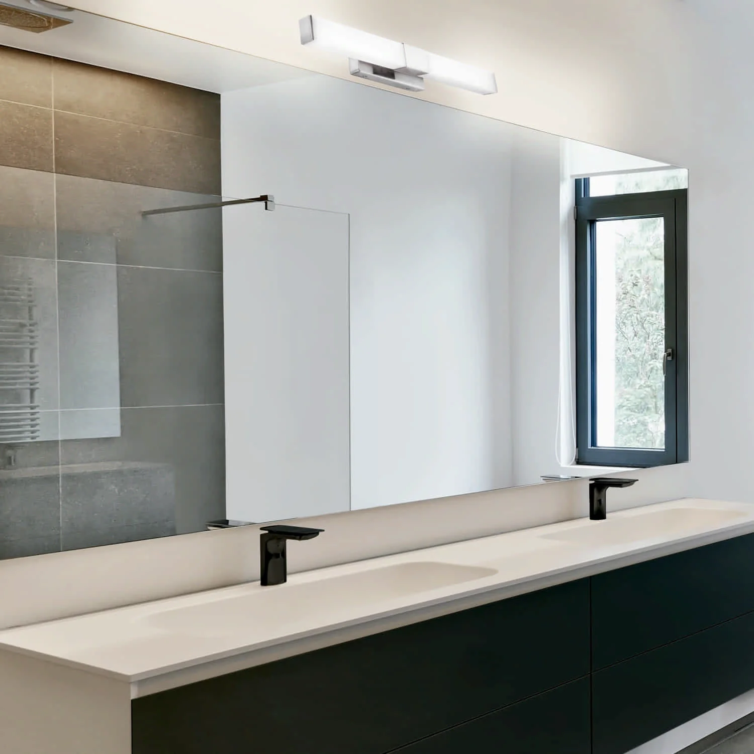 Lámpara LED Lineal Para Tocador De Baño Cromada 8W 700 Lumens Luz Cálida, Neutra Y Fría 400X90x110mm Iluminación Moderna Y Eficiente Con CCT Ajustable. Lámpara Vanity LED.