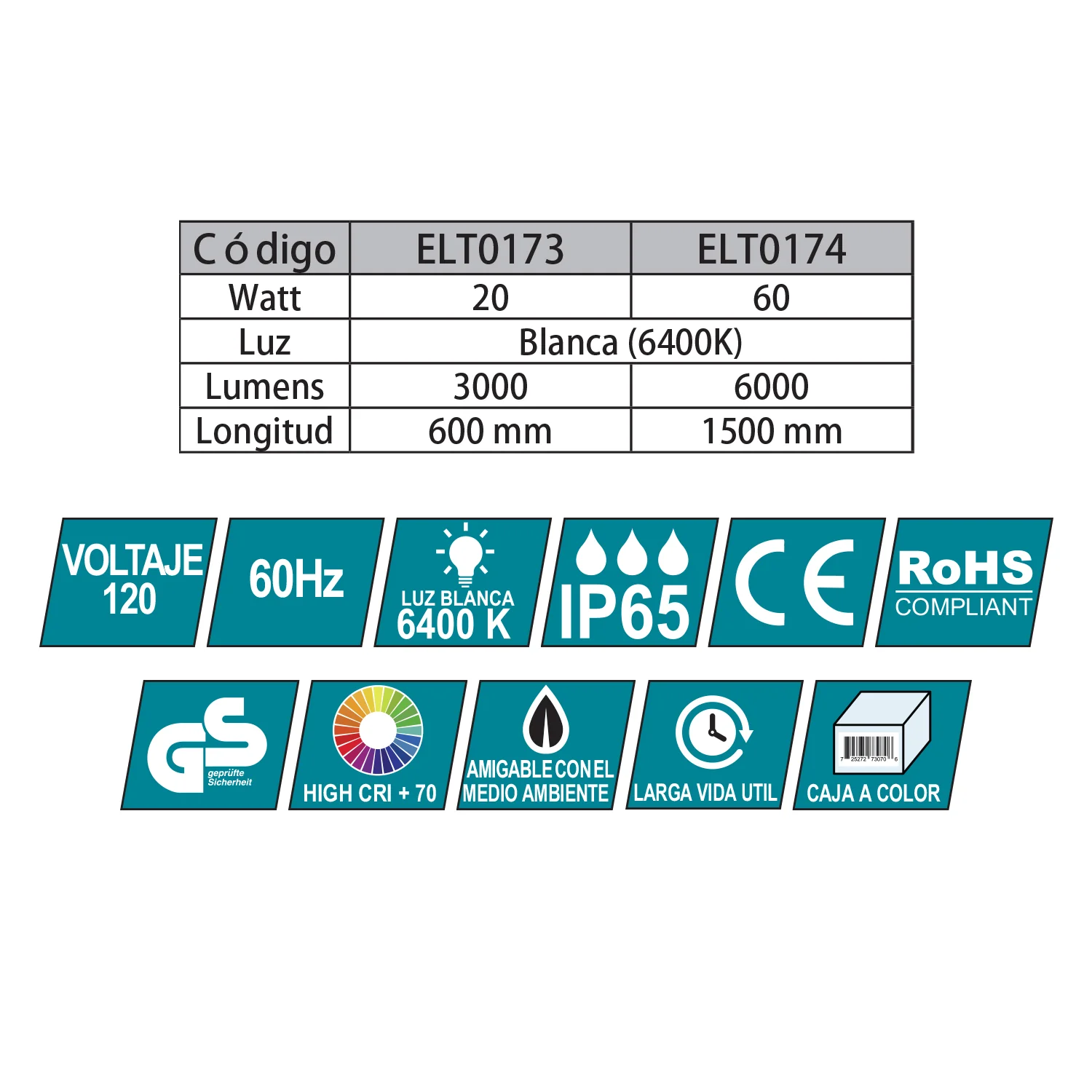 Lampara Lineal Colgante LED Rectangular Industrial IP65. 20 Watt. 120Volt. 60Hz. Luz Blanca (6400K) 3000 Lumens. A Prueba De Agua Estanca - Image 3